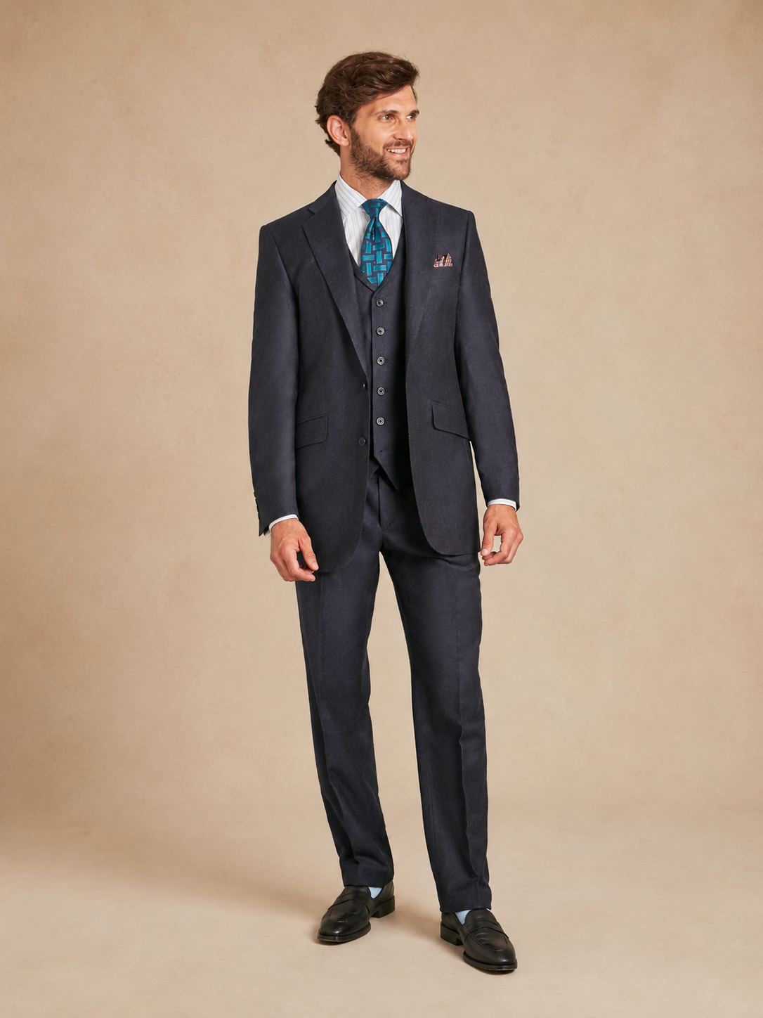 Eaton Classic Fit Suit - Navy Flannel Wool