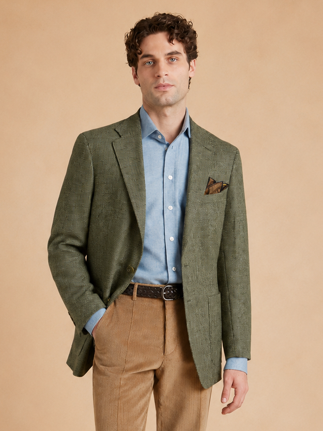 Unstructured Jacket - Nailhead Cool Sage