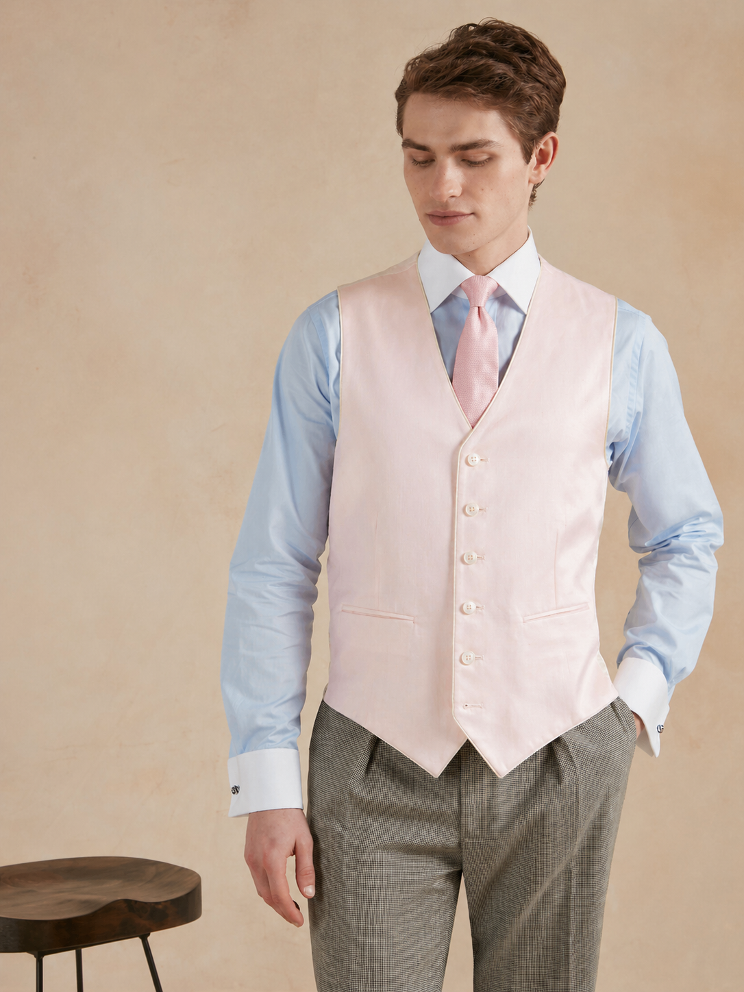 Single Breasted Silk Waistcoat With Piping - Pink