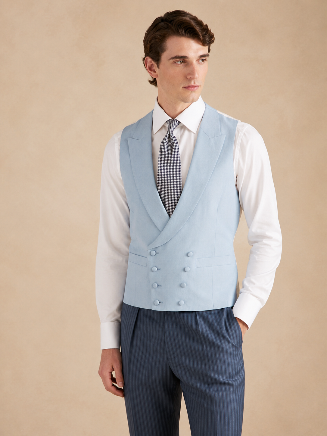 Double Breasted Linen Waistcoat - Pale Blue