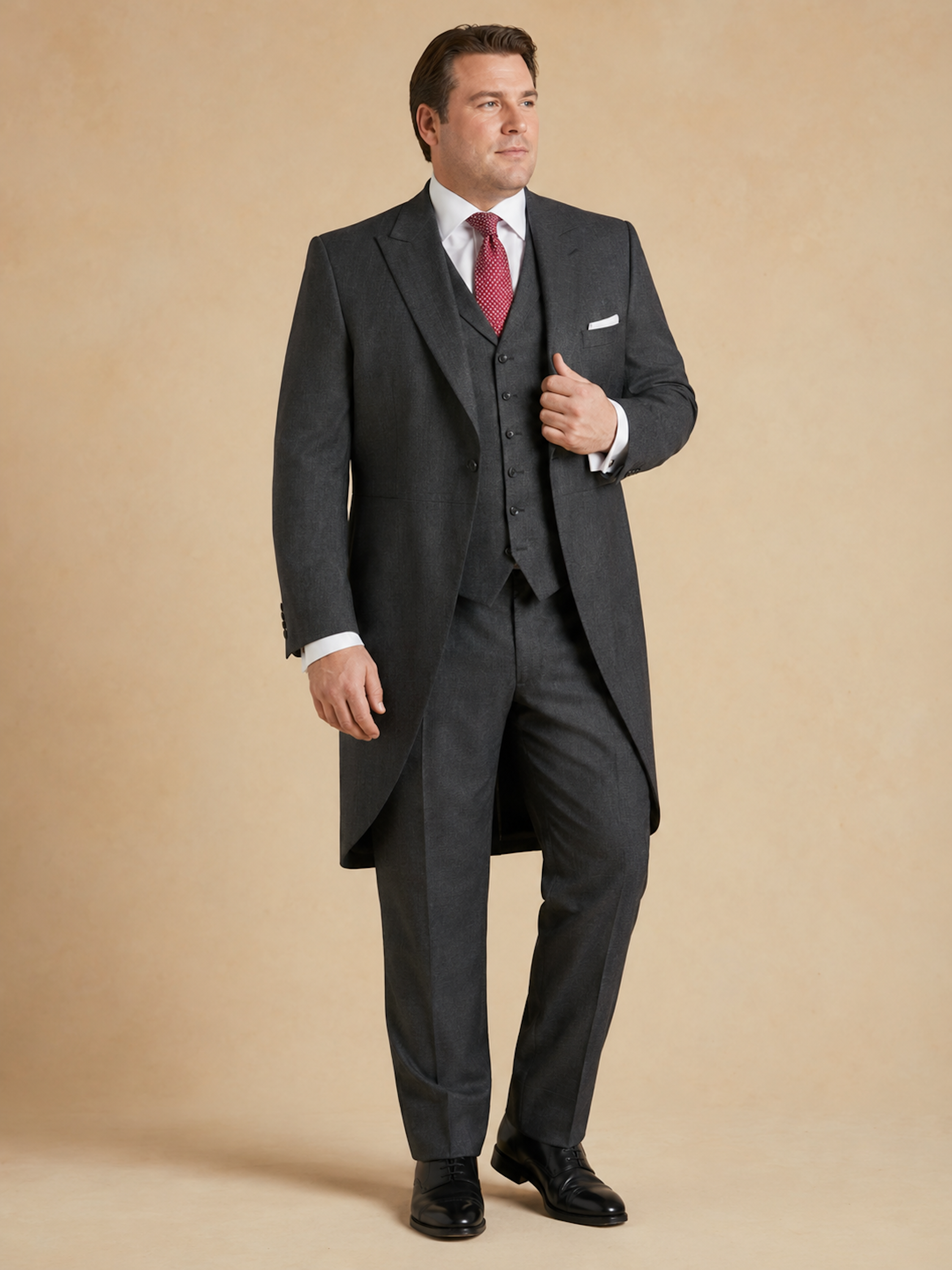 Morning Coat - Plain Grey Wool (Extended Sizing)
