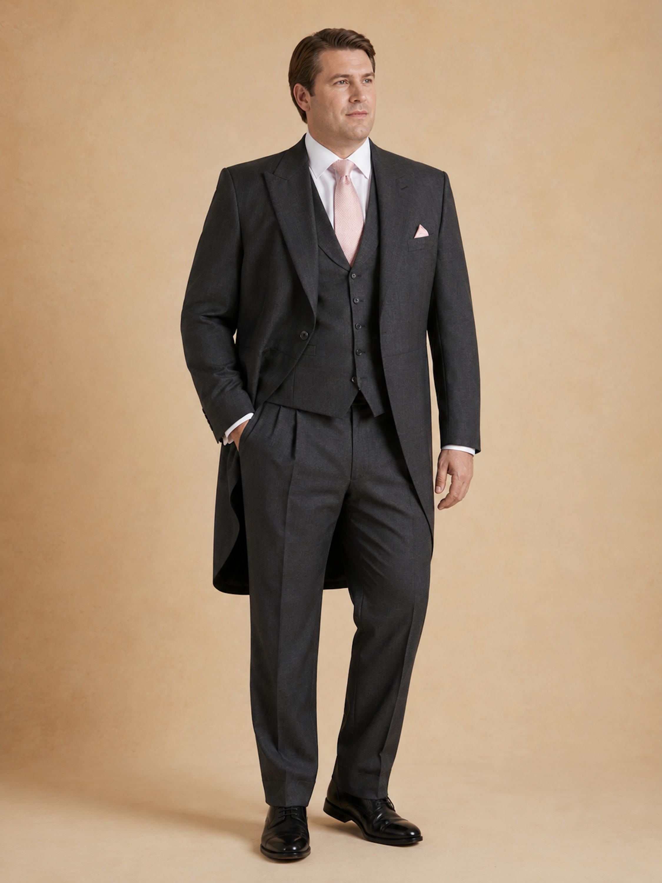 Two Piece Morning Suit - Plain Grey Wool (Extended Sizing)