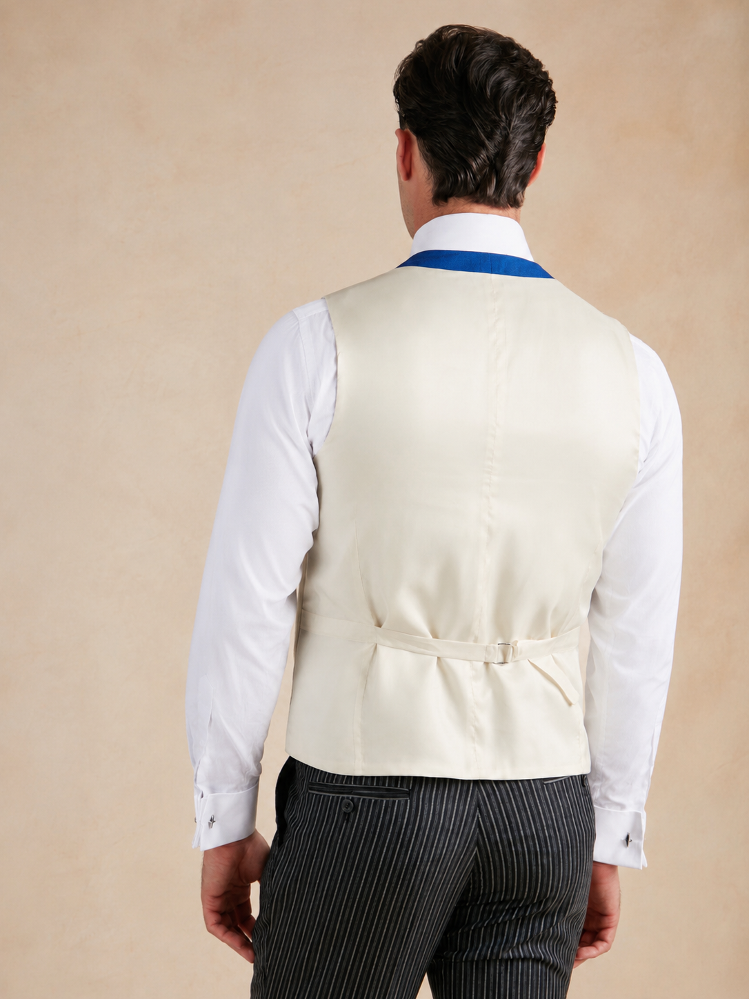 Double Breasted Wool Waistcoat With Piping - Royal Blue