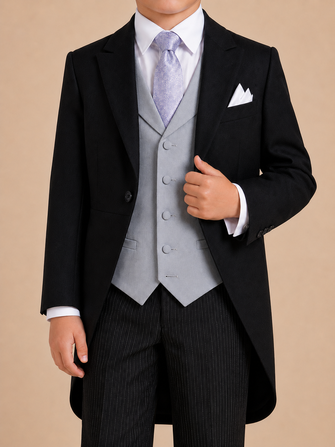 Junior Morning Coat Hire - Black Barathea Wool