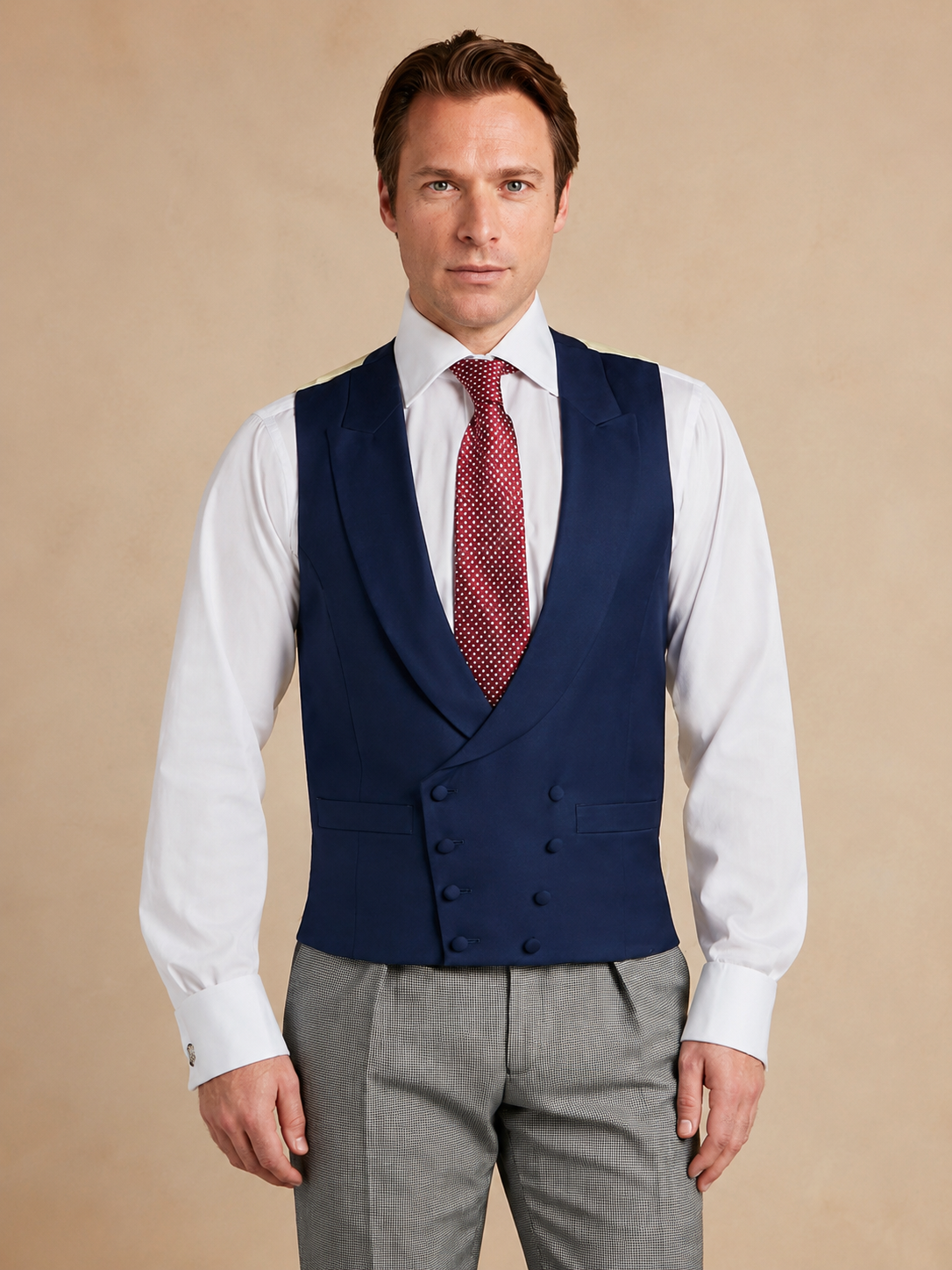 Double Breasted Wool Waistcoat - Navy