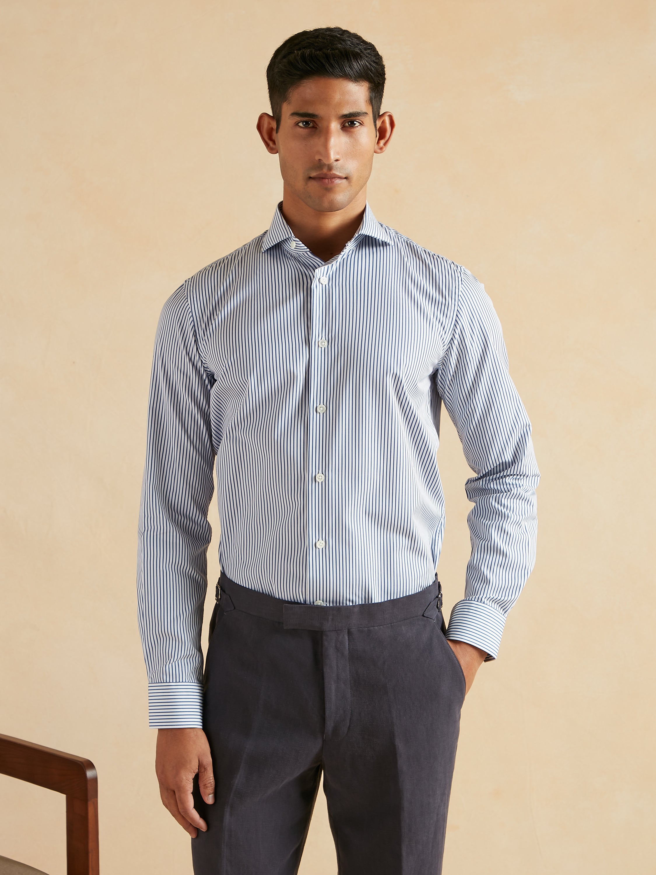 Cutaway Collar Bengal Stripe Shirt - Navy