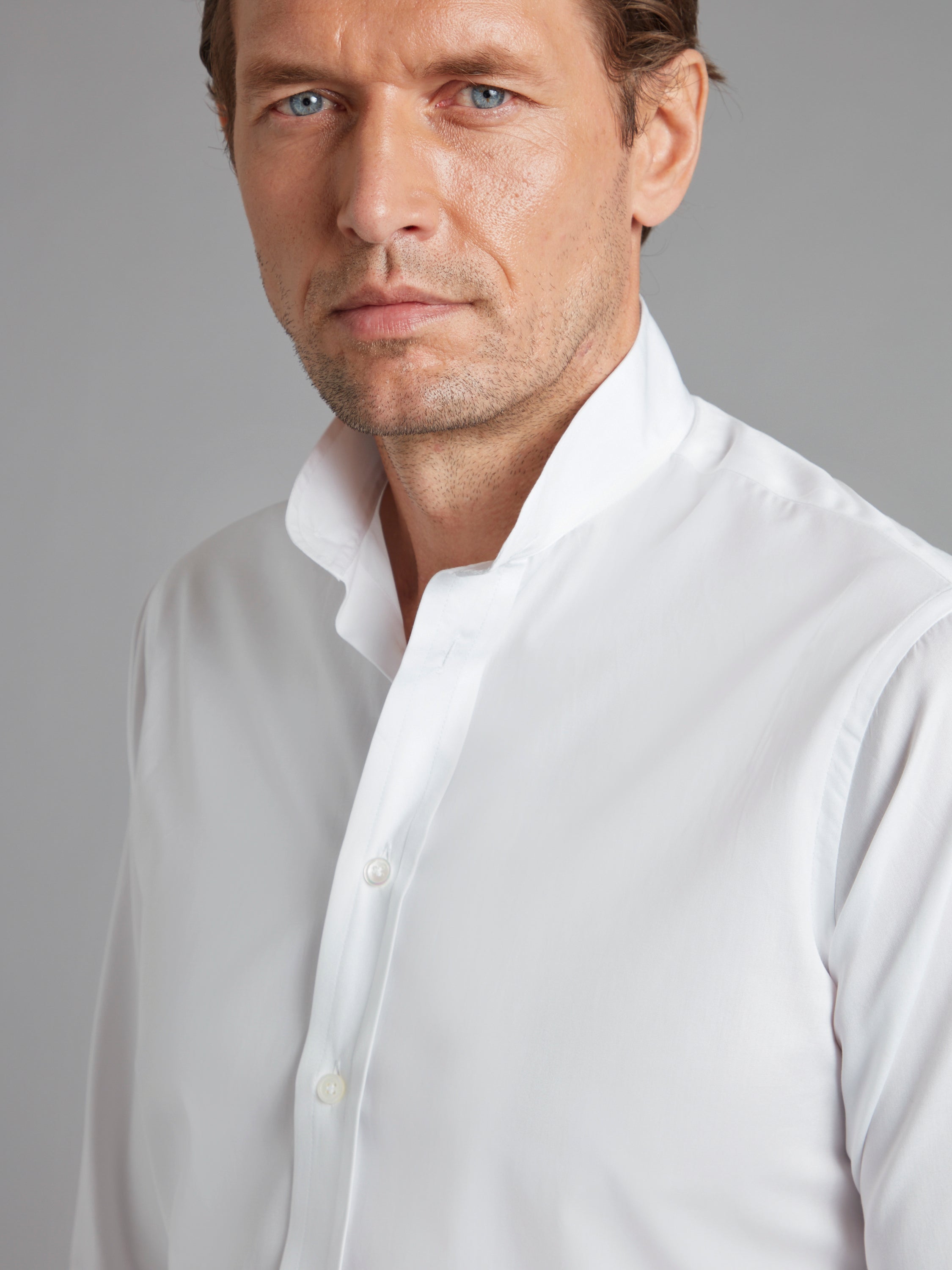 Mens white collarless dress shirt sale