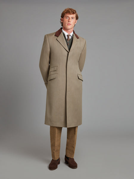 Covert Coat Velvet Collar Olive Oliver Brown