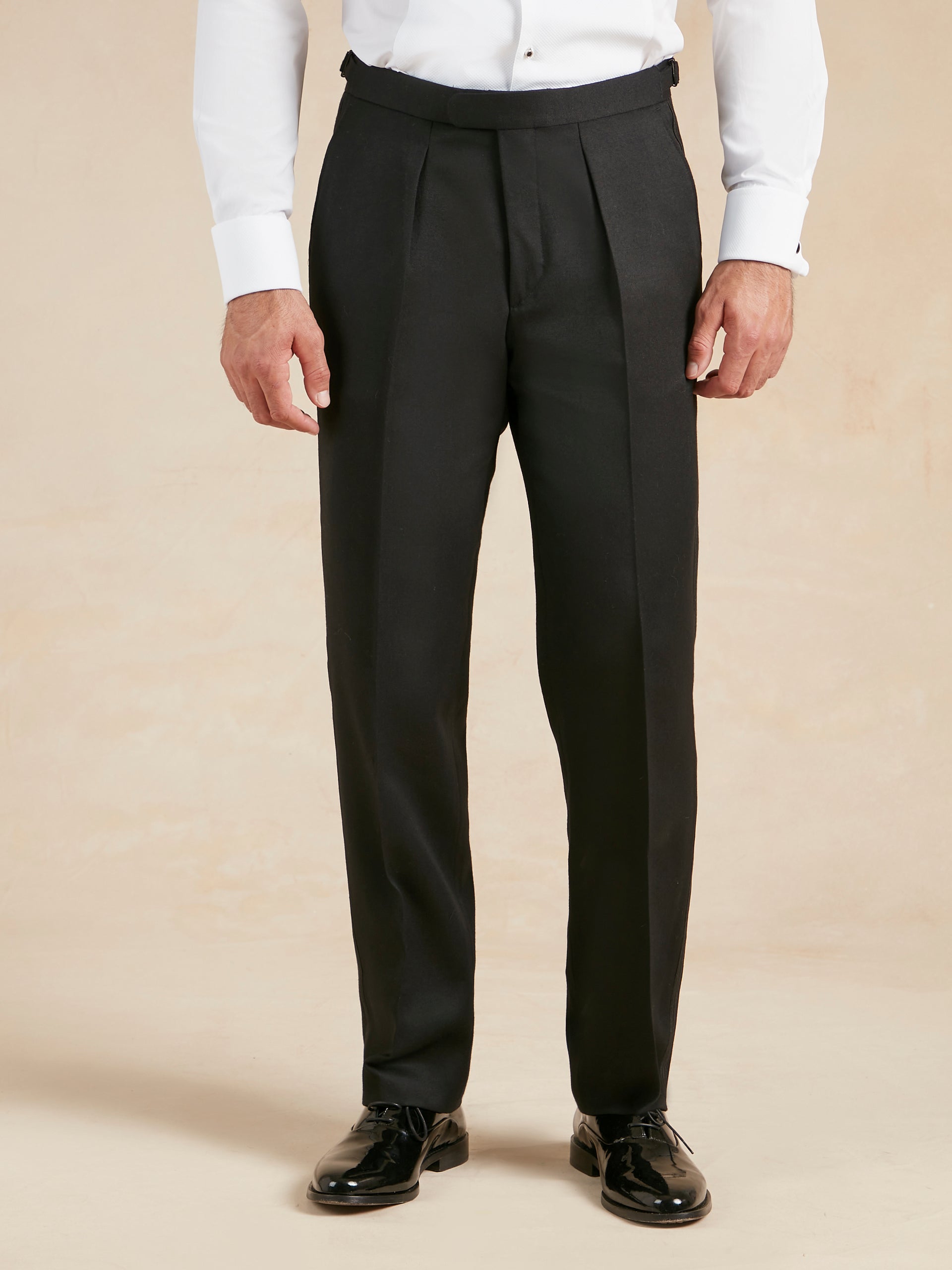 Pleated Dinner Trousers - Black Barathea | Men's Dinner Trousers