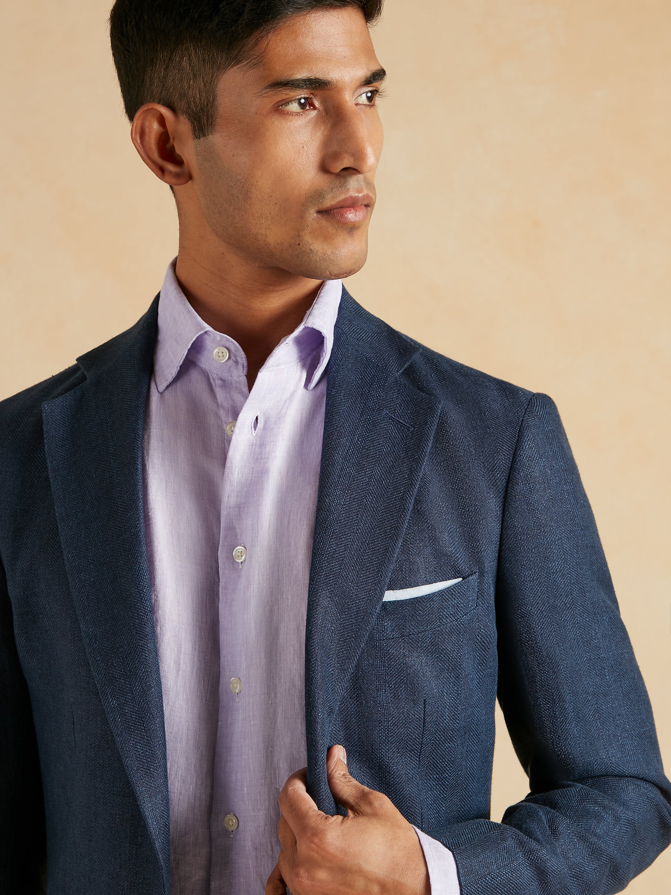 Deconstructed Jacket Linen and Wool Herringbone - Navy