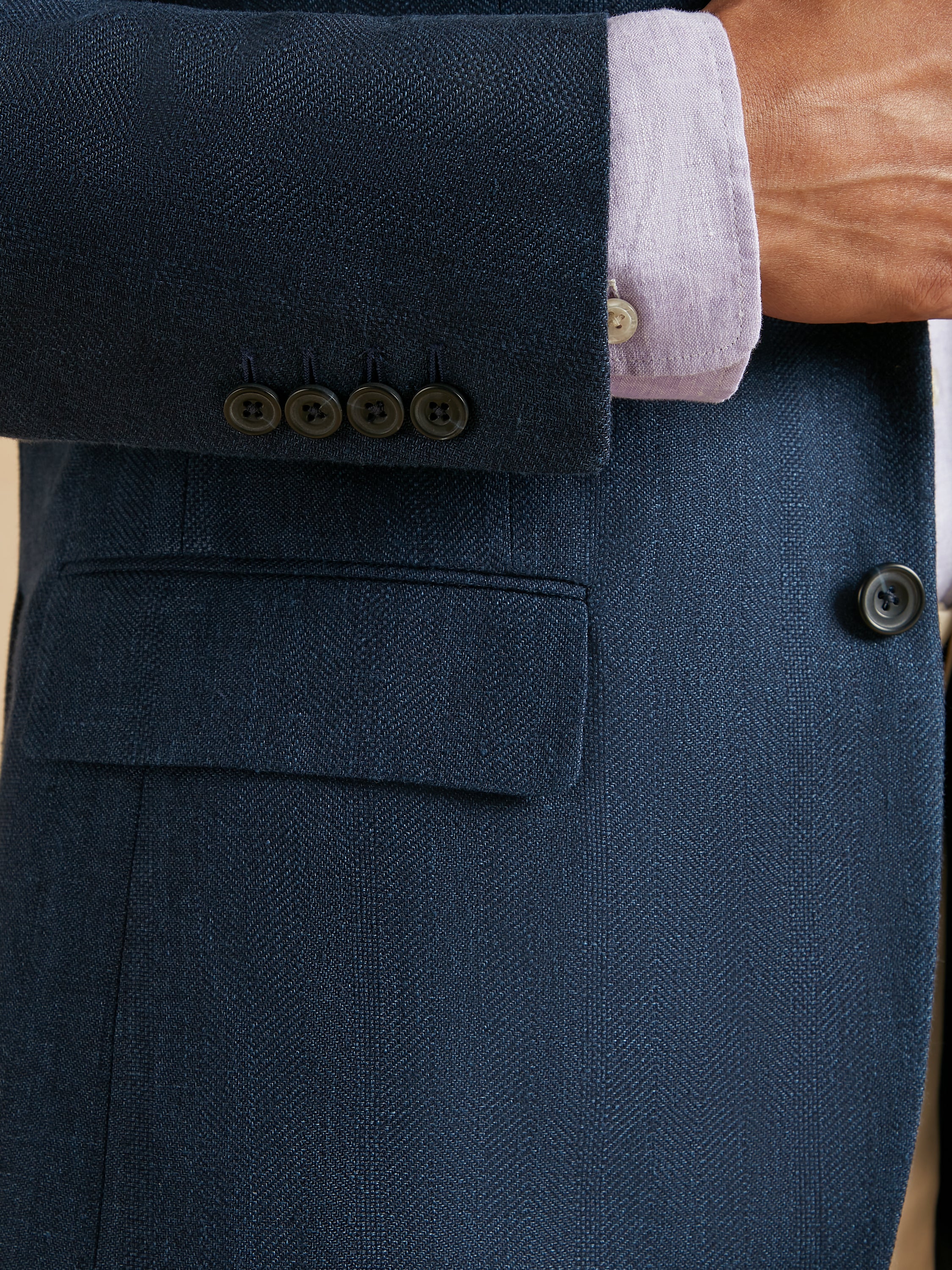 Deconstructed Jacket Linen and Wool Herringbone - Navy