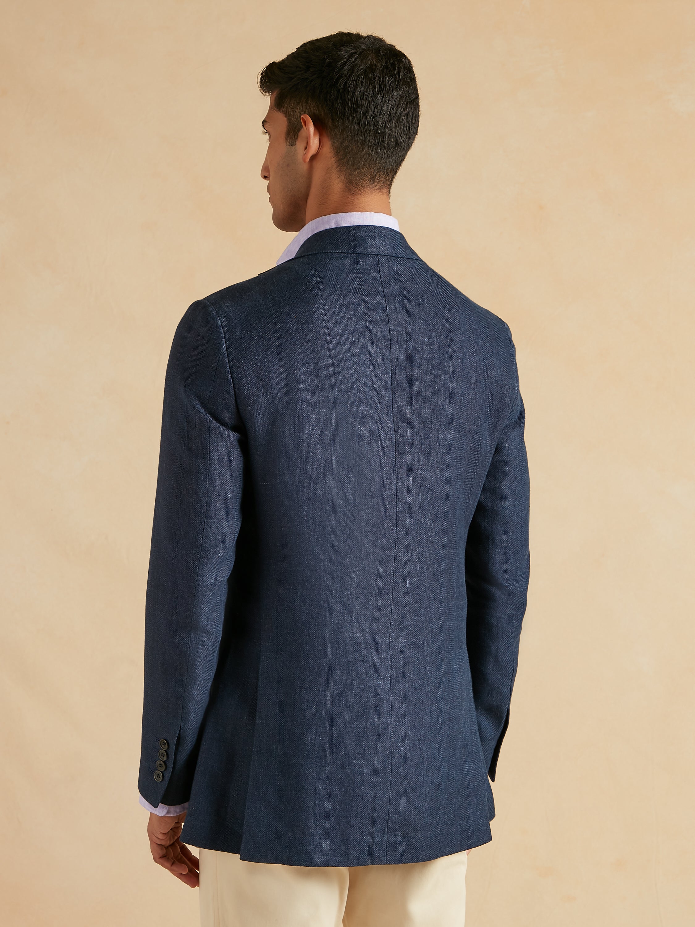 Deconstructed Jacket Linen and Wool Herringbone - Navy