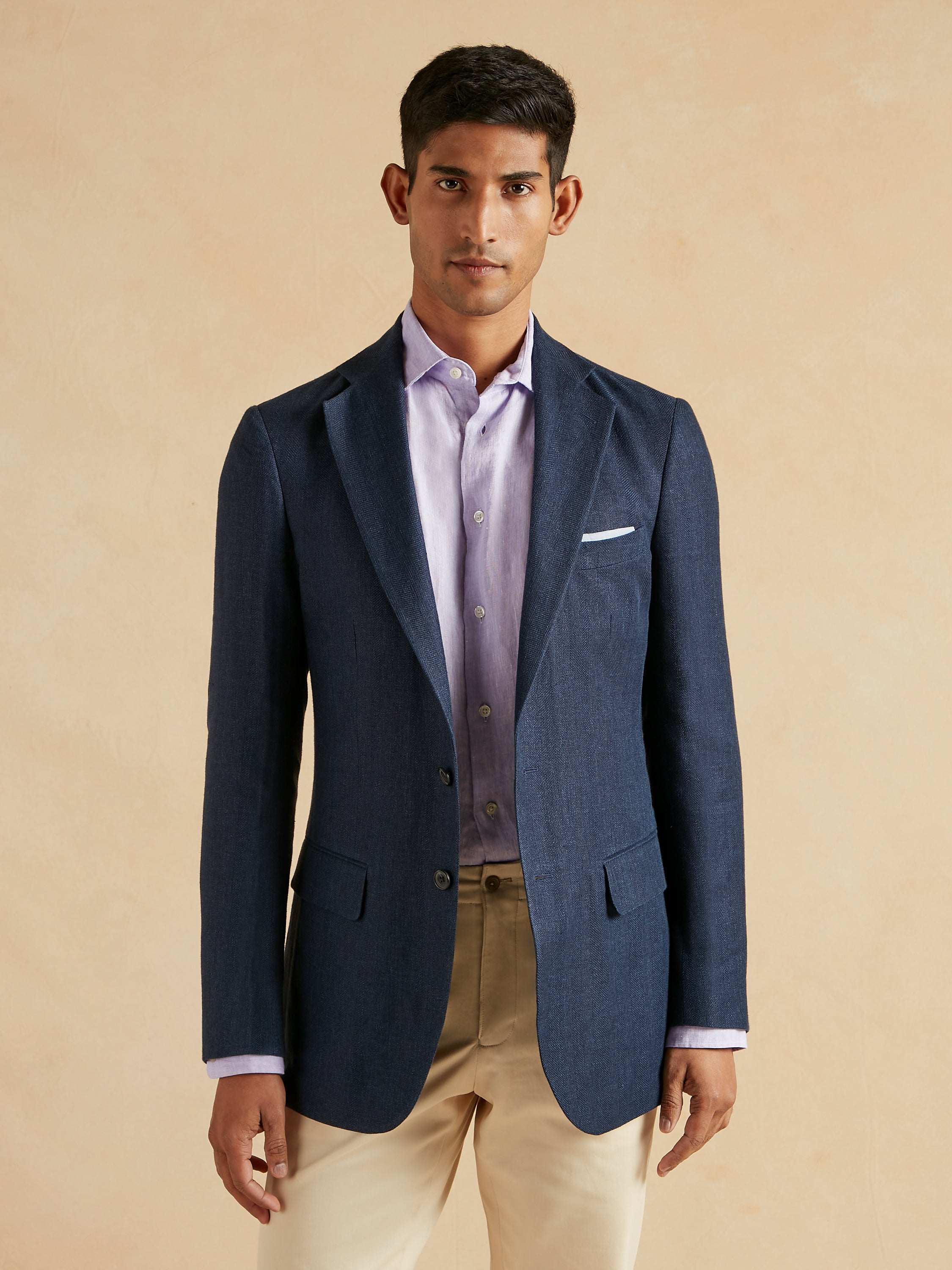 Deconstructed Jacket Linen and Wool Herringbone - Navy