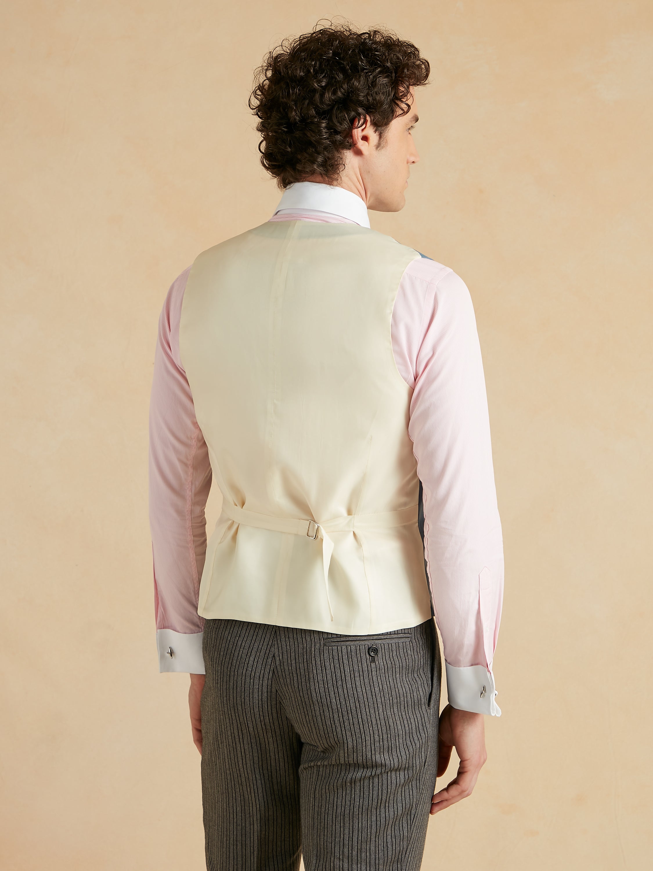 Deep Shawl Lapel Double Breasted Linen Waistcoat - Mid Blue