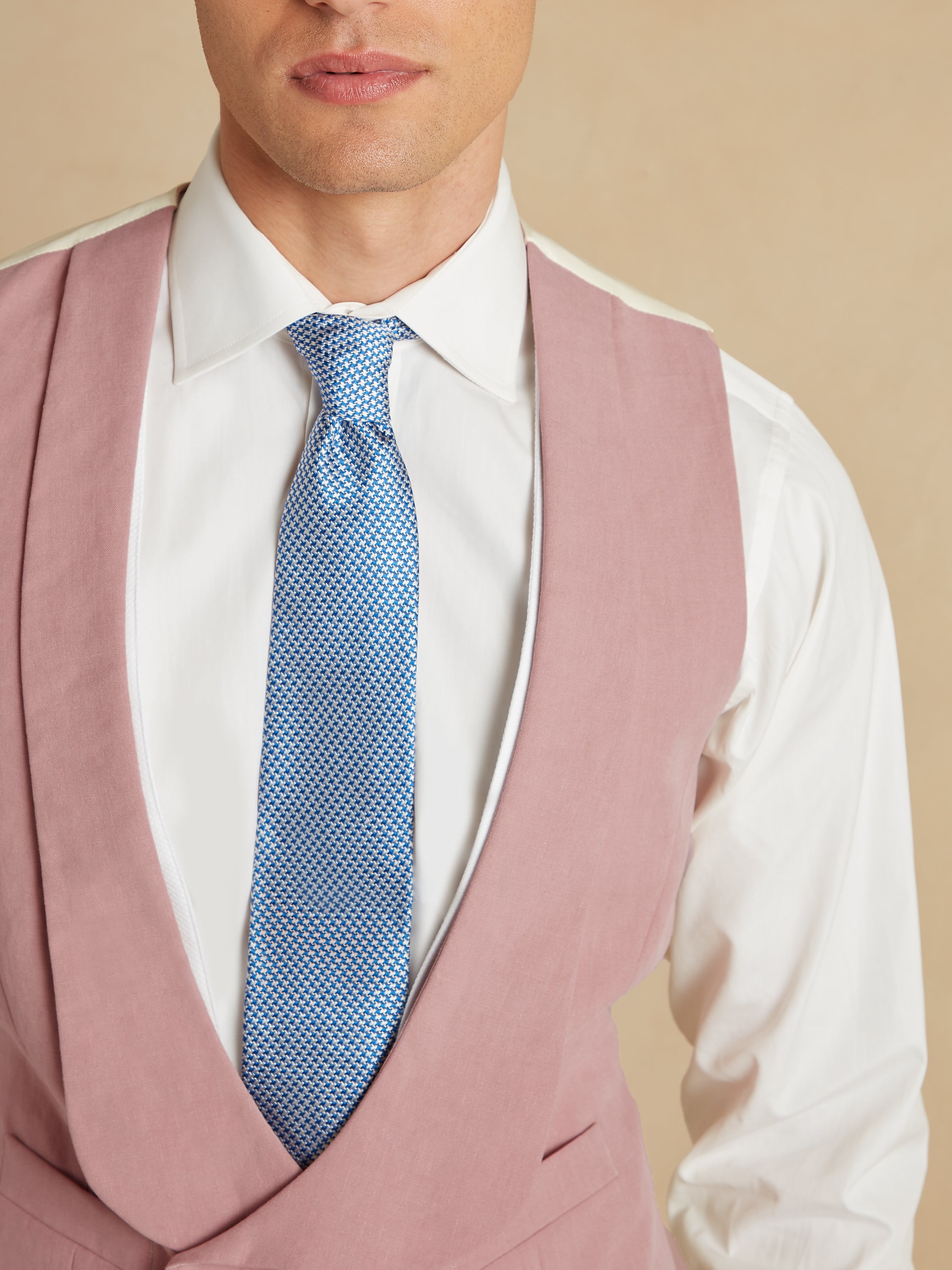 Deep Shawl Lapel Double Breasted Linen Waistcoat - Pink