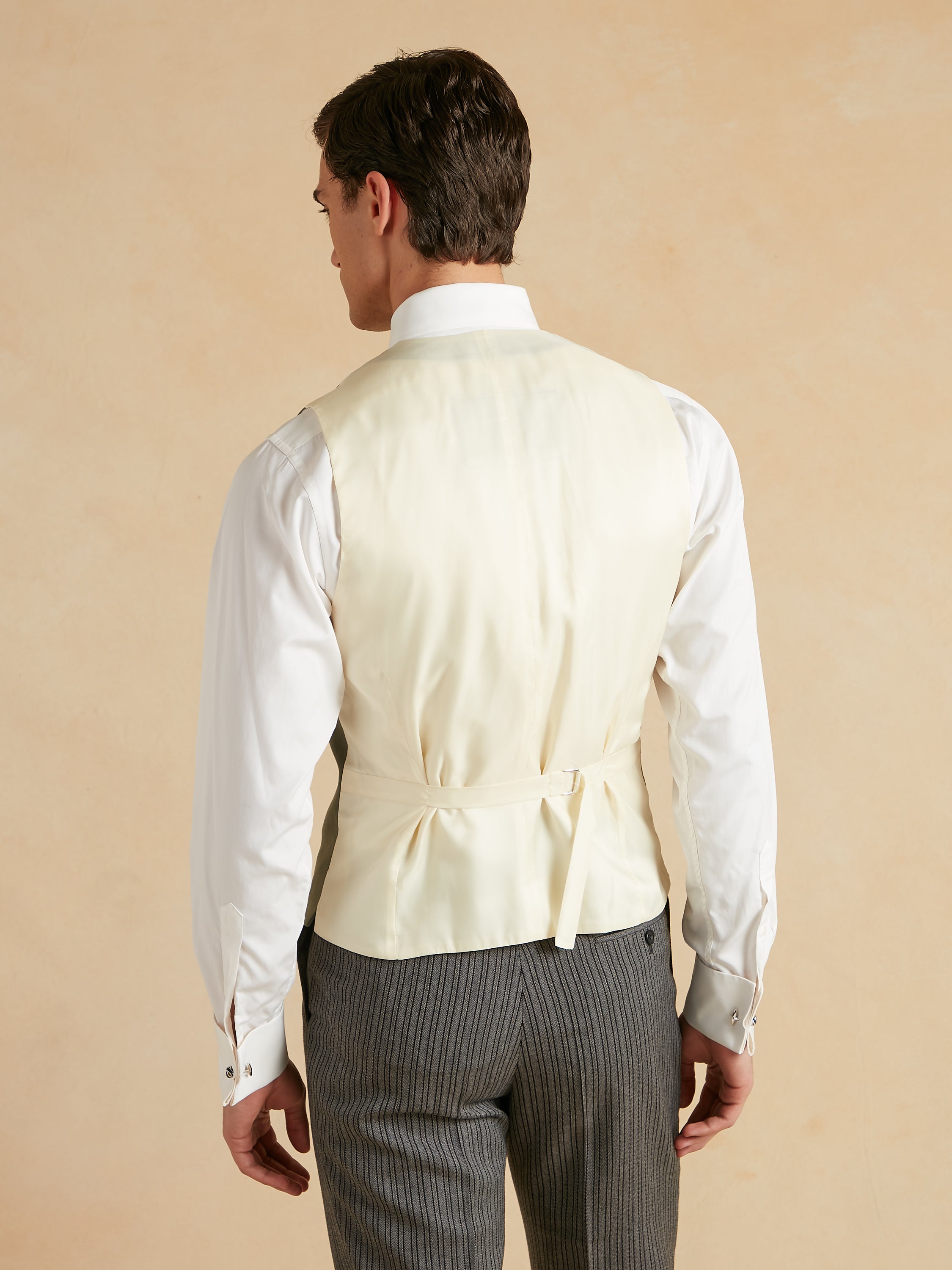 Deep Shawl Lapel Double Breasted Linen Waistcoat - Sage Green