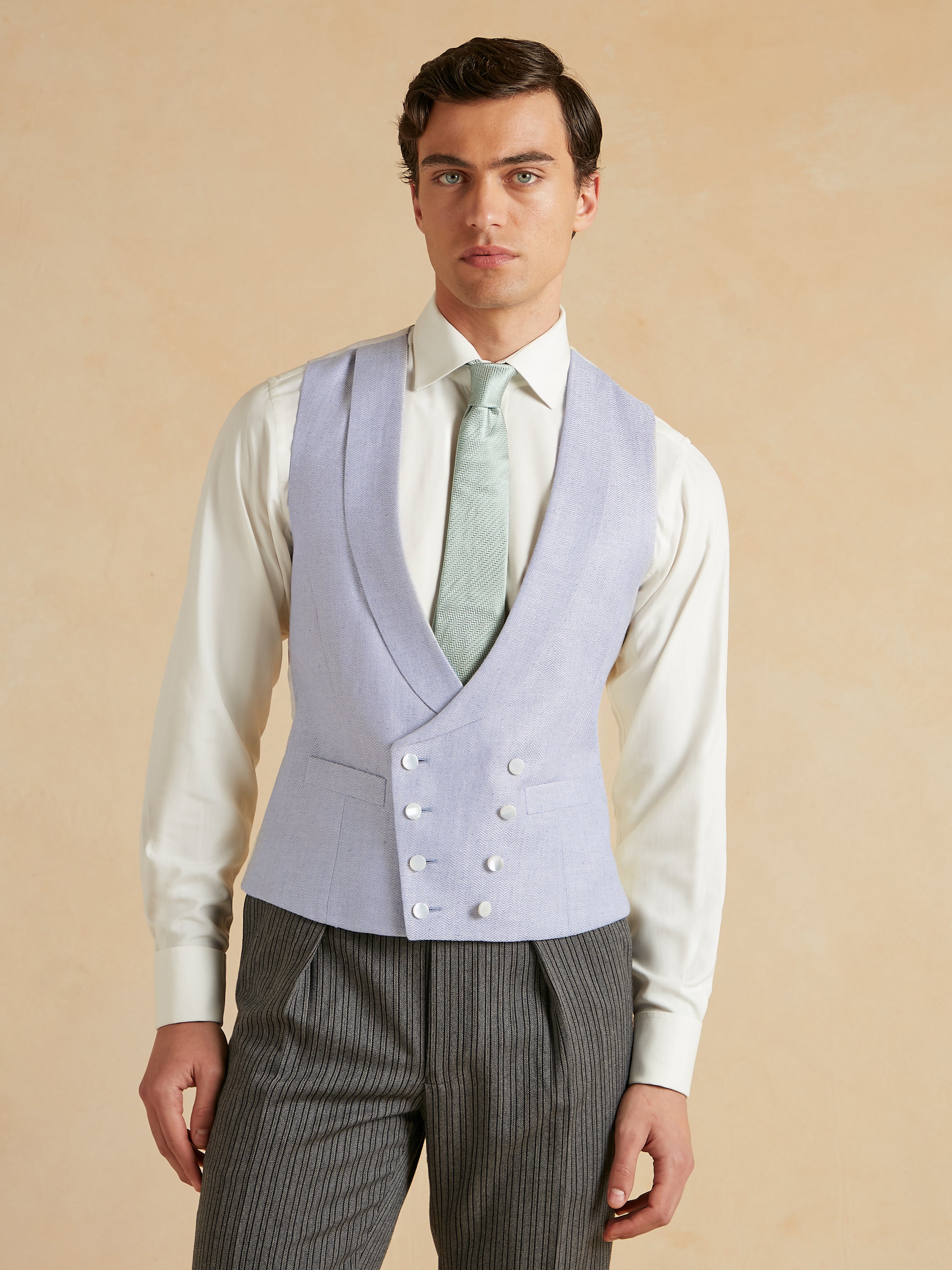 Double Breasted Waistcoat Silk Herringbone - Lilac