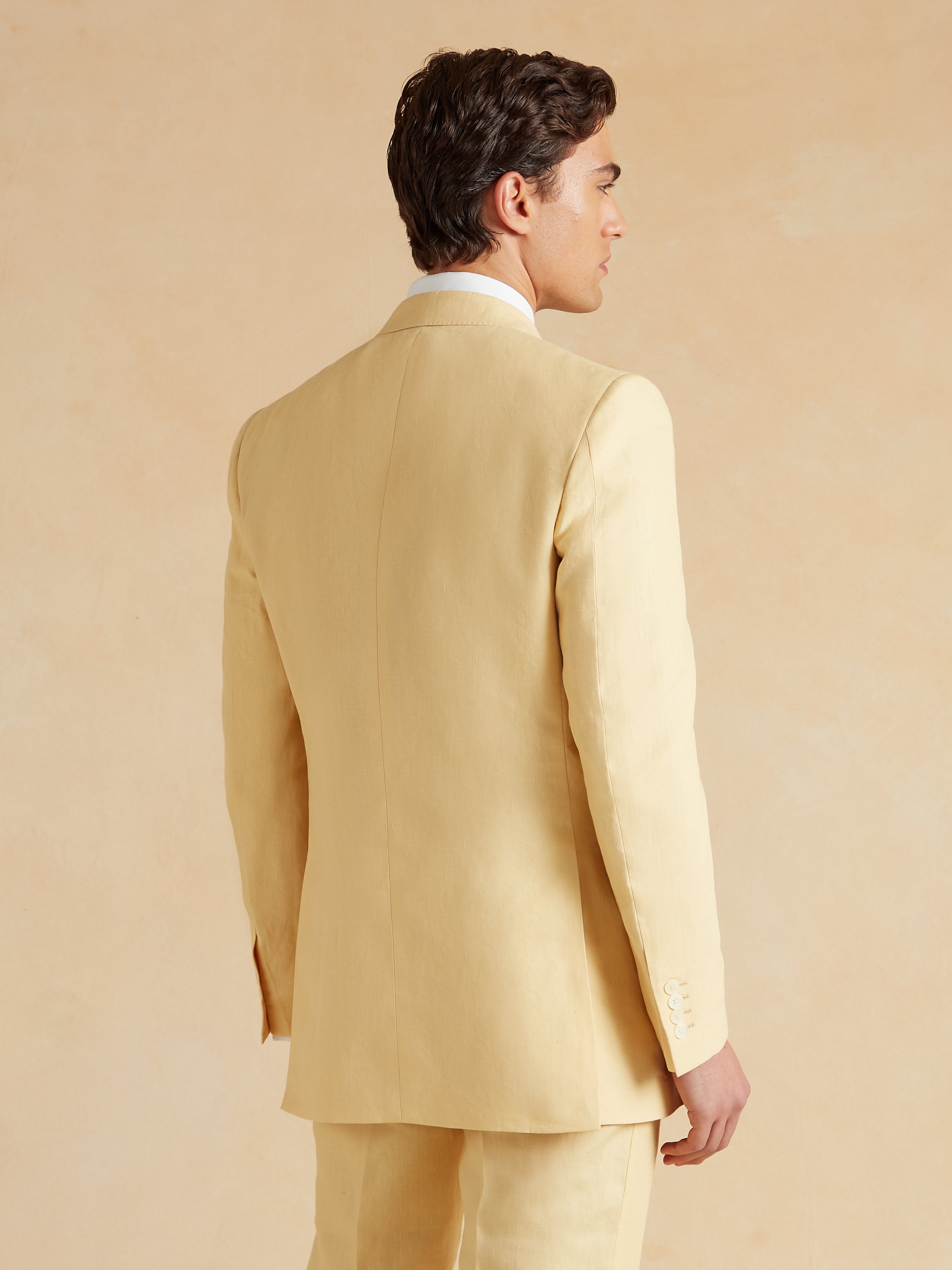 Double Breasted Peak Lapel Jacket - Yellow Linen