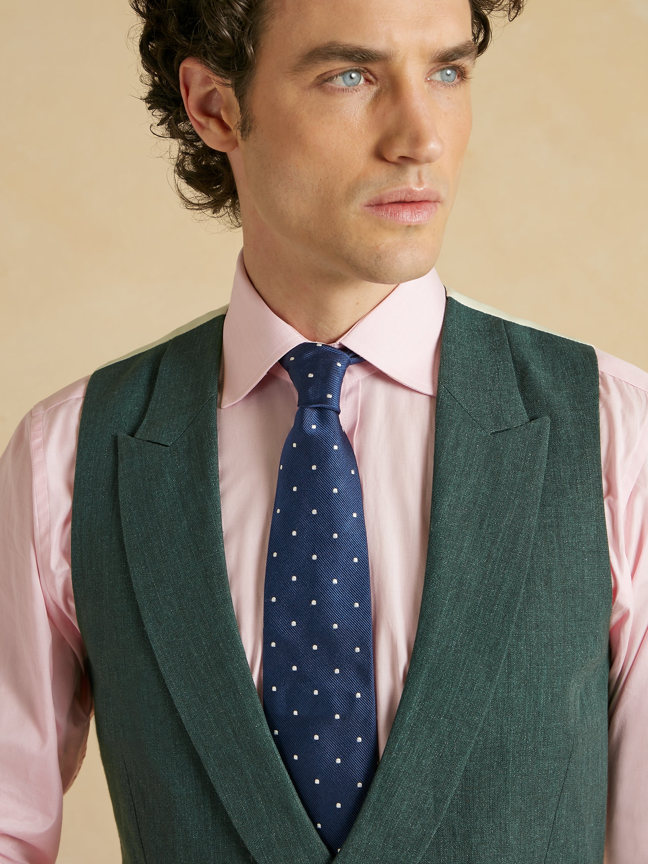 Double Breasted Dormeuil Linen Waistcoat - Deep Green