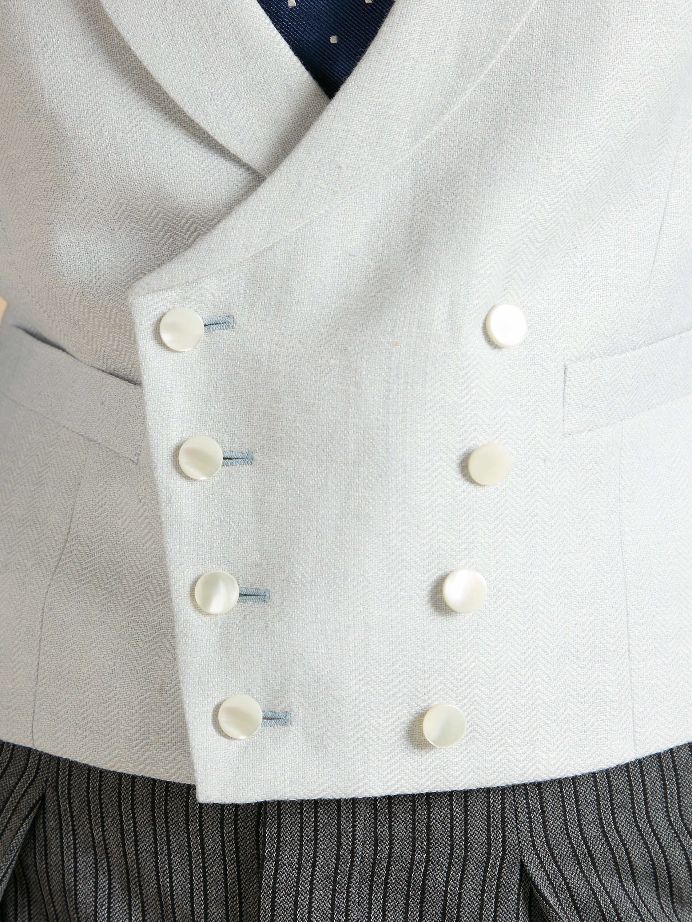 Double Breasted Waistcoat Silk Herringbone - Pale Blue