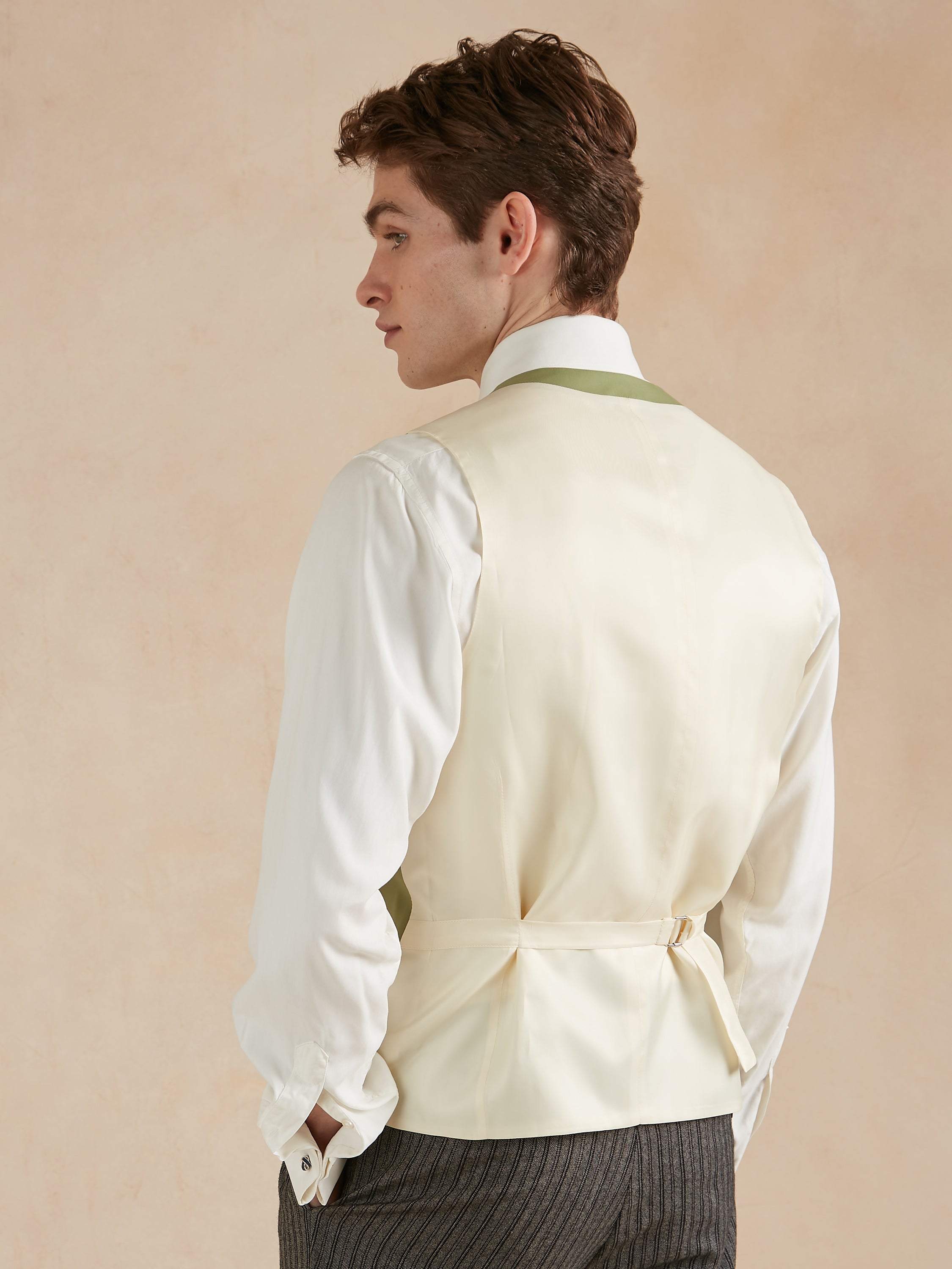 Double Breasted Wool Waistcoat With Piping - Green