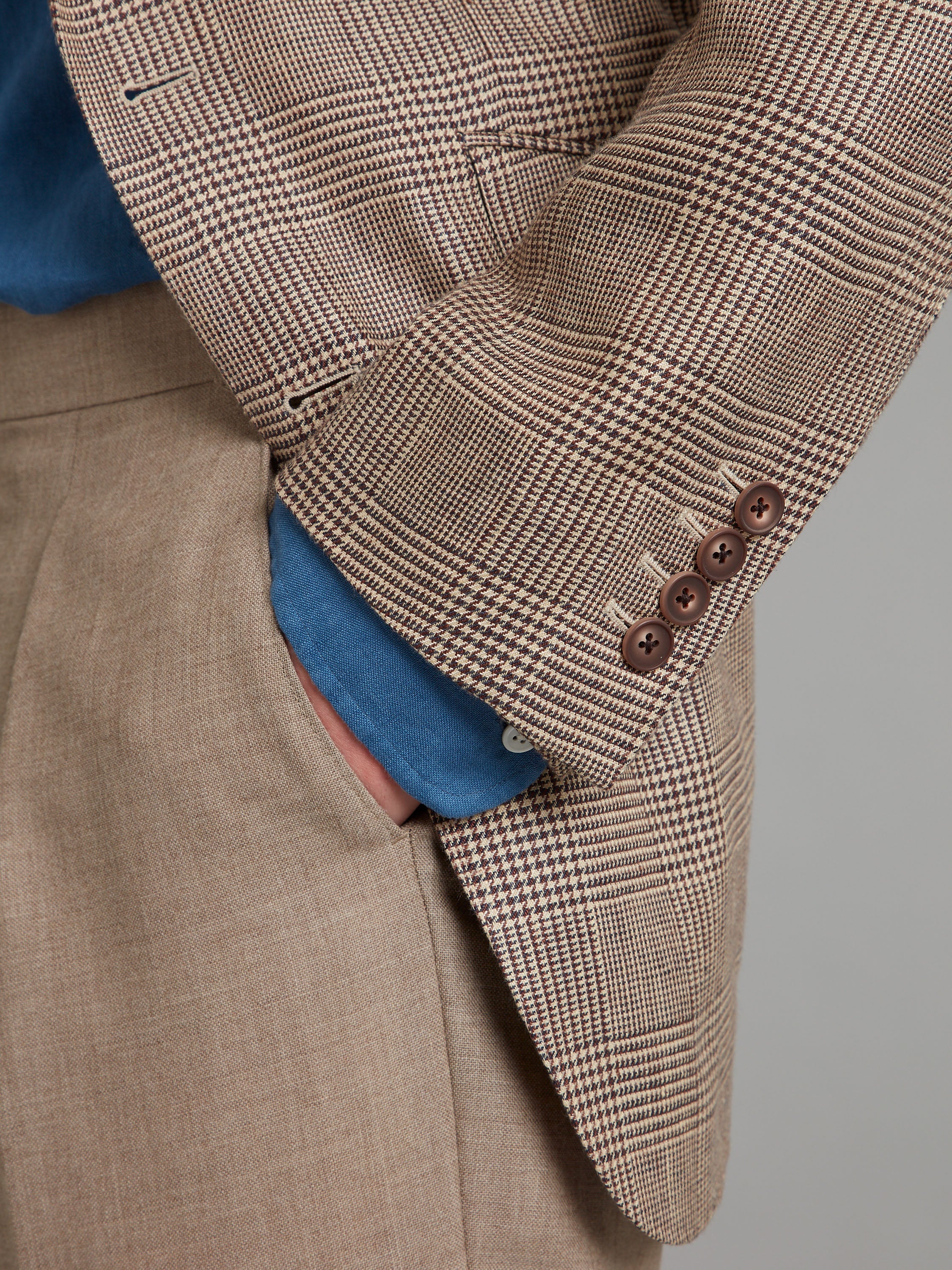 Eaton Jacket Prince of Wales Linen - Brown
