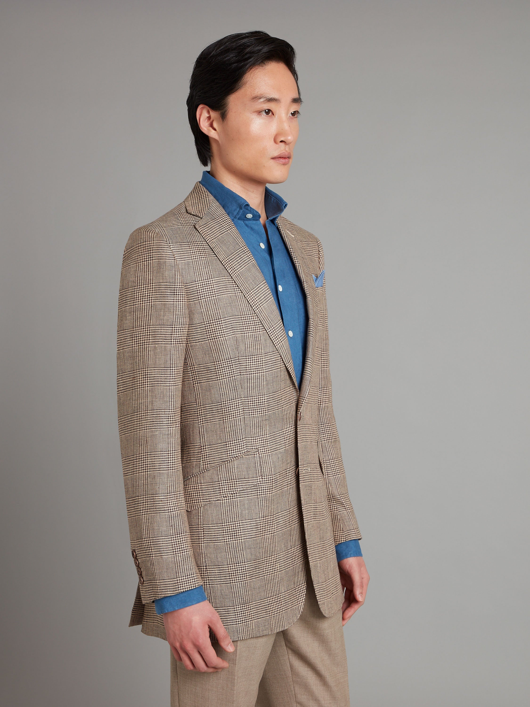 Eaton Jacket Prince of Wales Linen - Brown