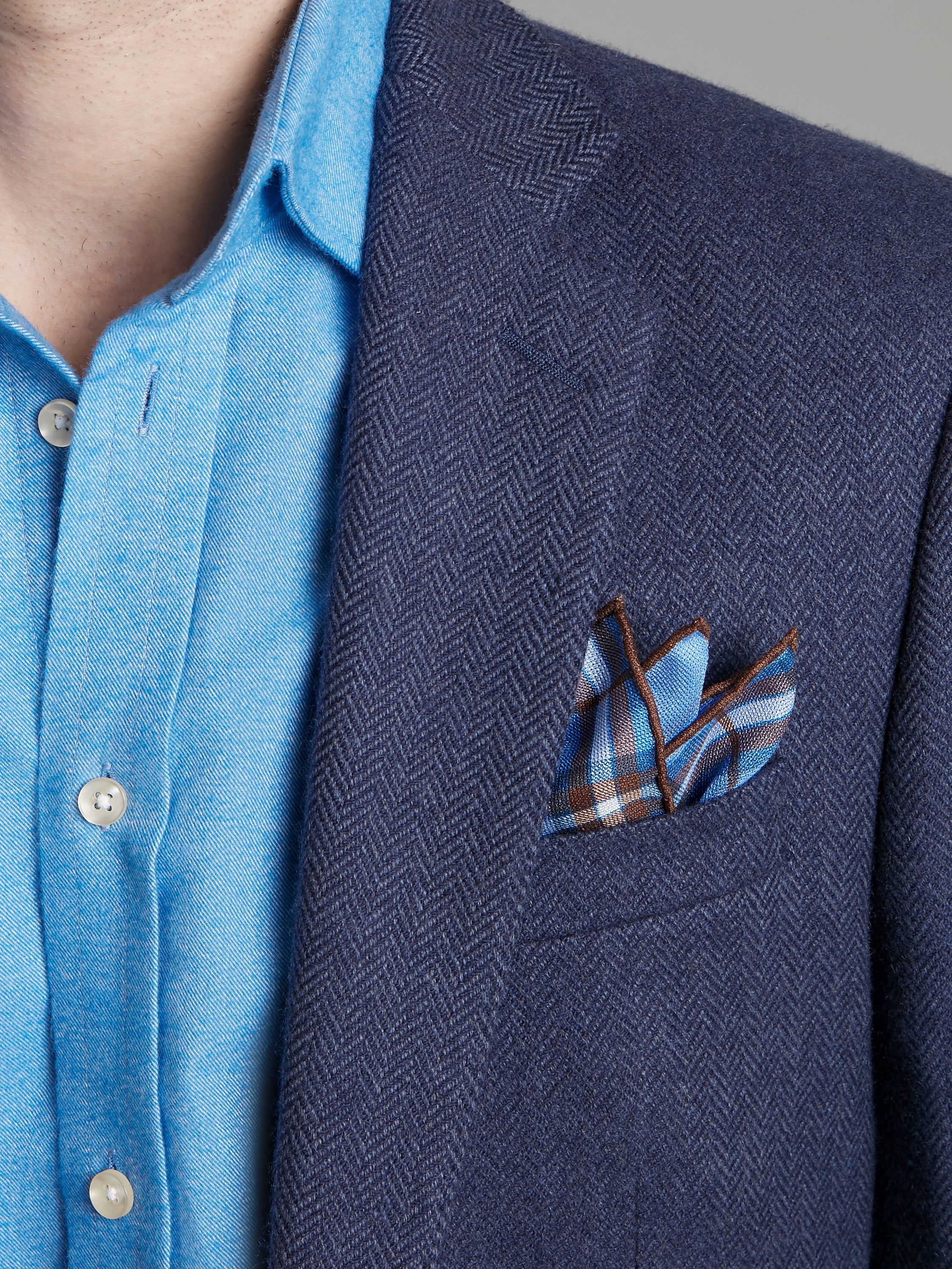 Eaton Jacket Pure Cashmere - Blue Herringbone