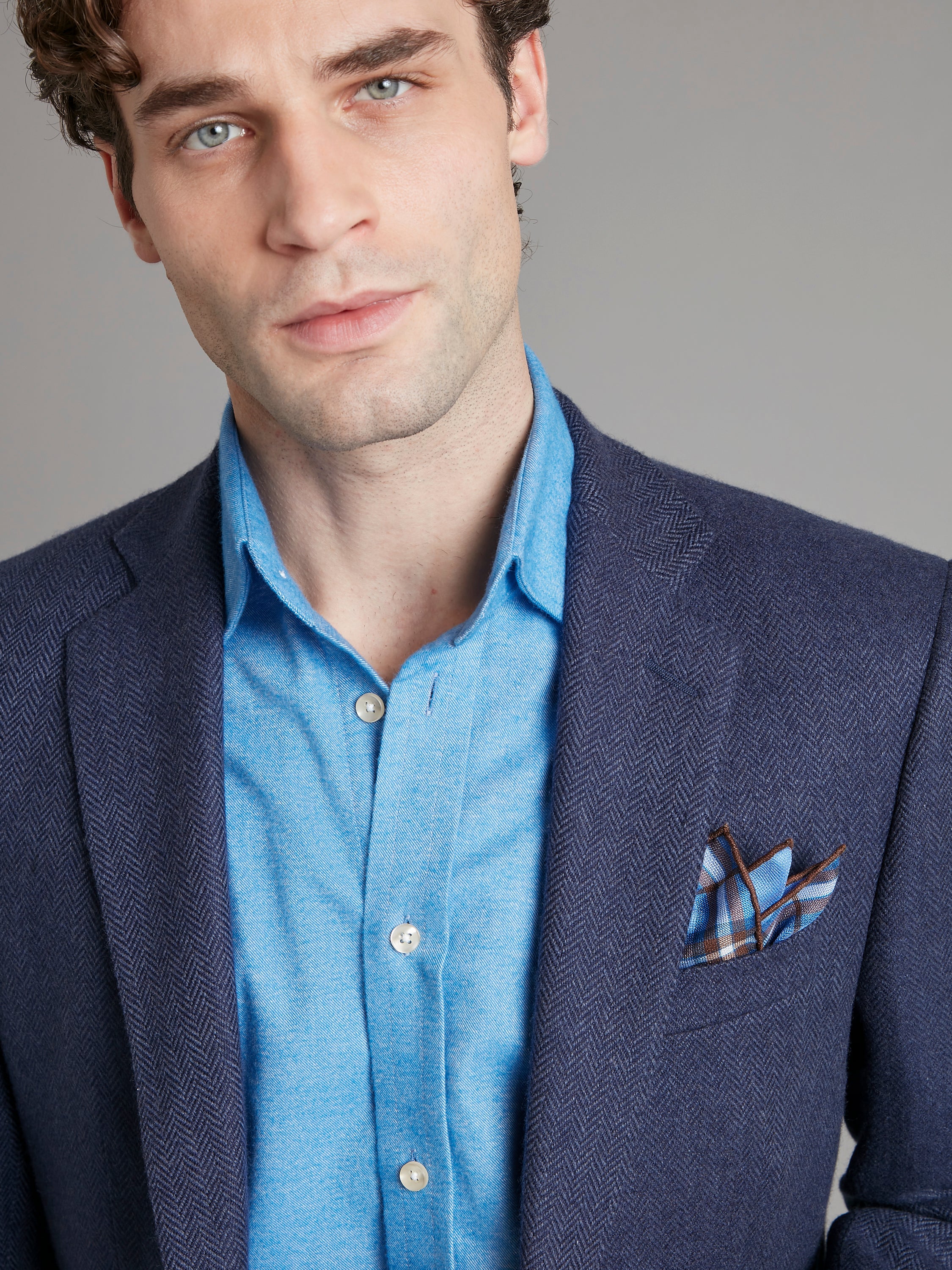 Eaton Jacket Pure Cashmere - Blue Herringbone