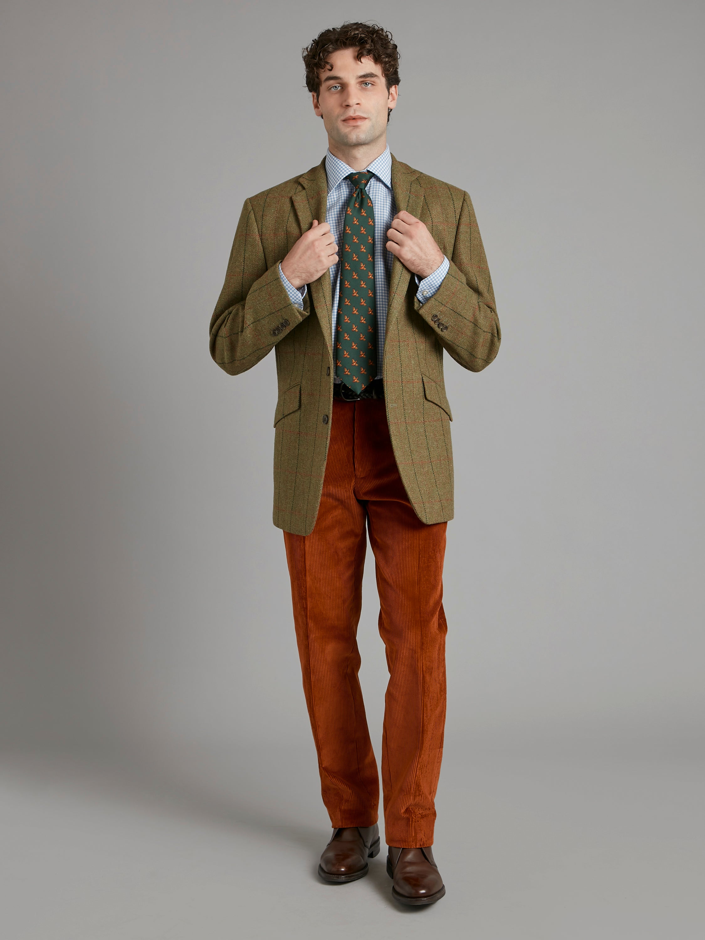 Eaton Jacket - Moss with Red Windowpane Tweed