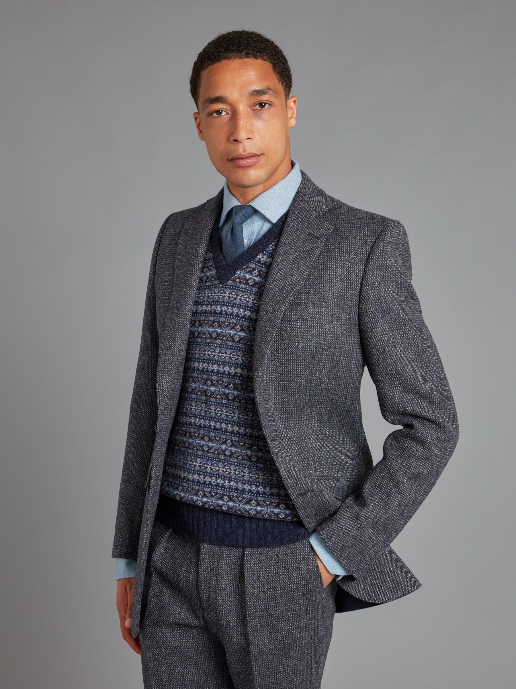 MENS DENIM COLLAR TWEED JACKET NAVY main image 0