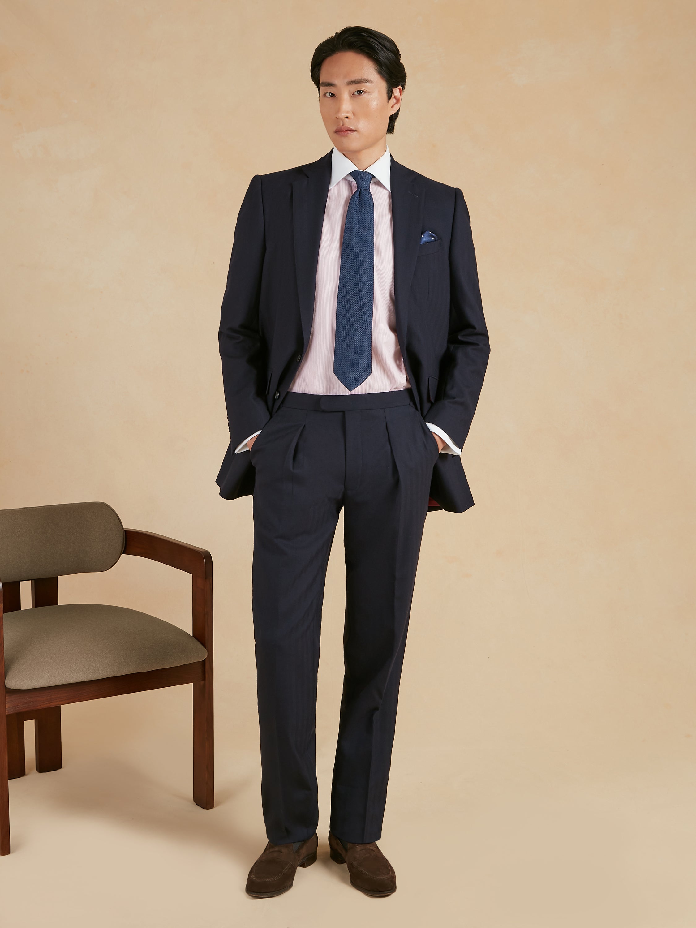 Eaton Classic Fit Suit - Navy Herringbone Wool