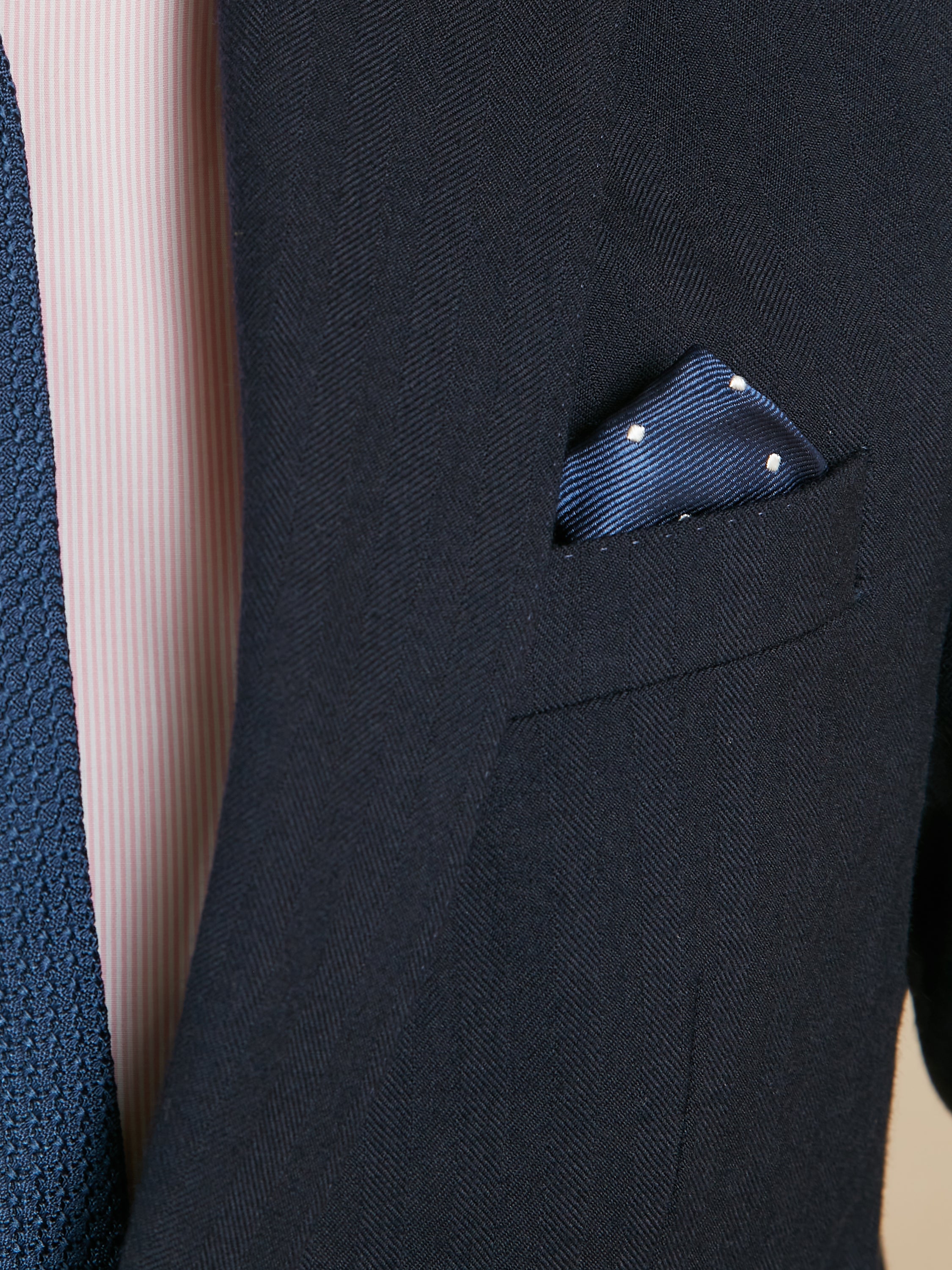 Eaton Classic Fit Suit - Navy Herringbone Wool