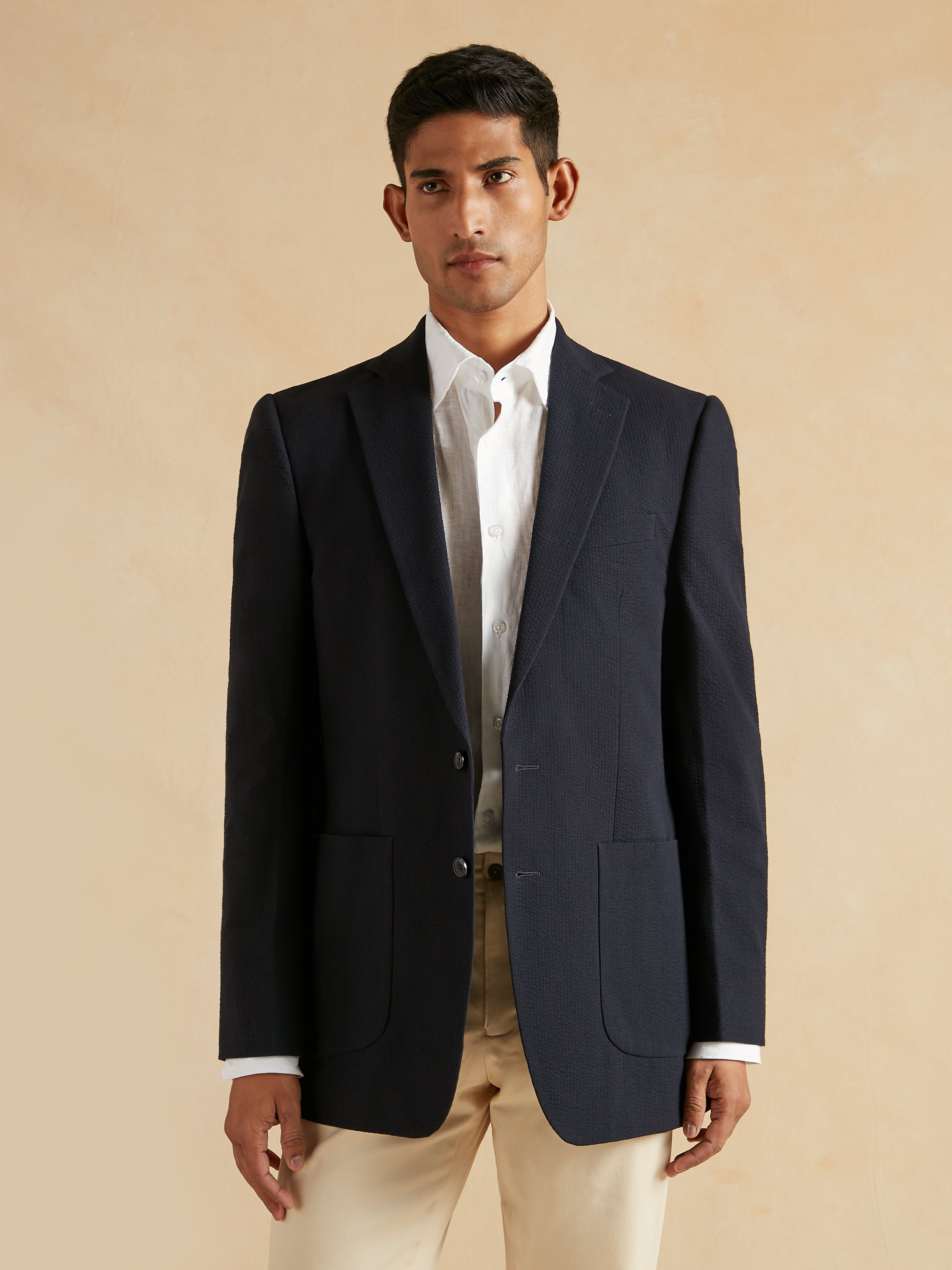 Eaton Jacket Dormeuil Cotton Silk Seersucker - Navy