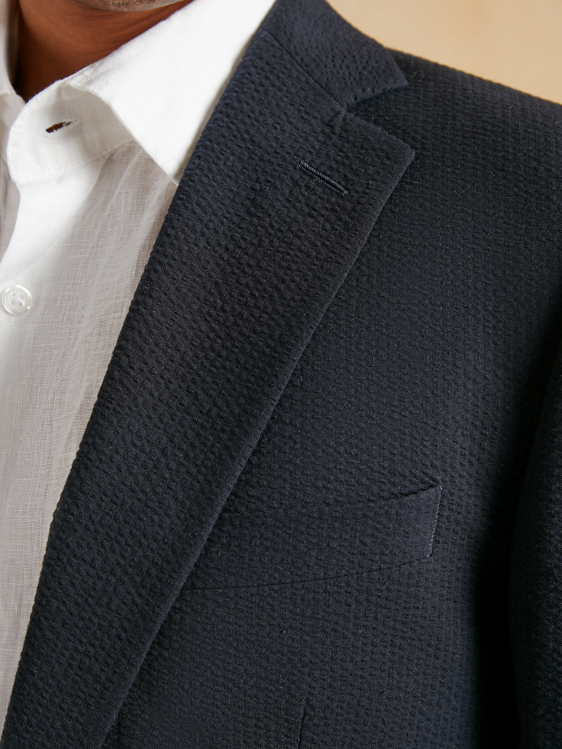 Eaton Jacket Dormeuil Cotton Silk Seersucker - Navy