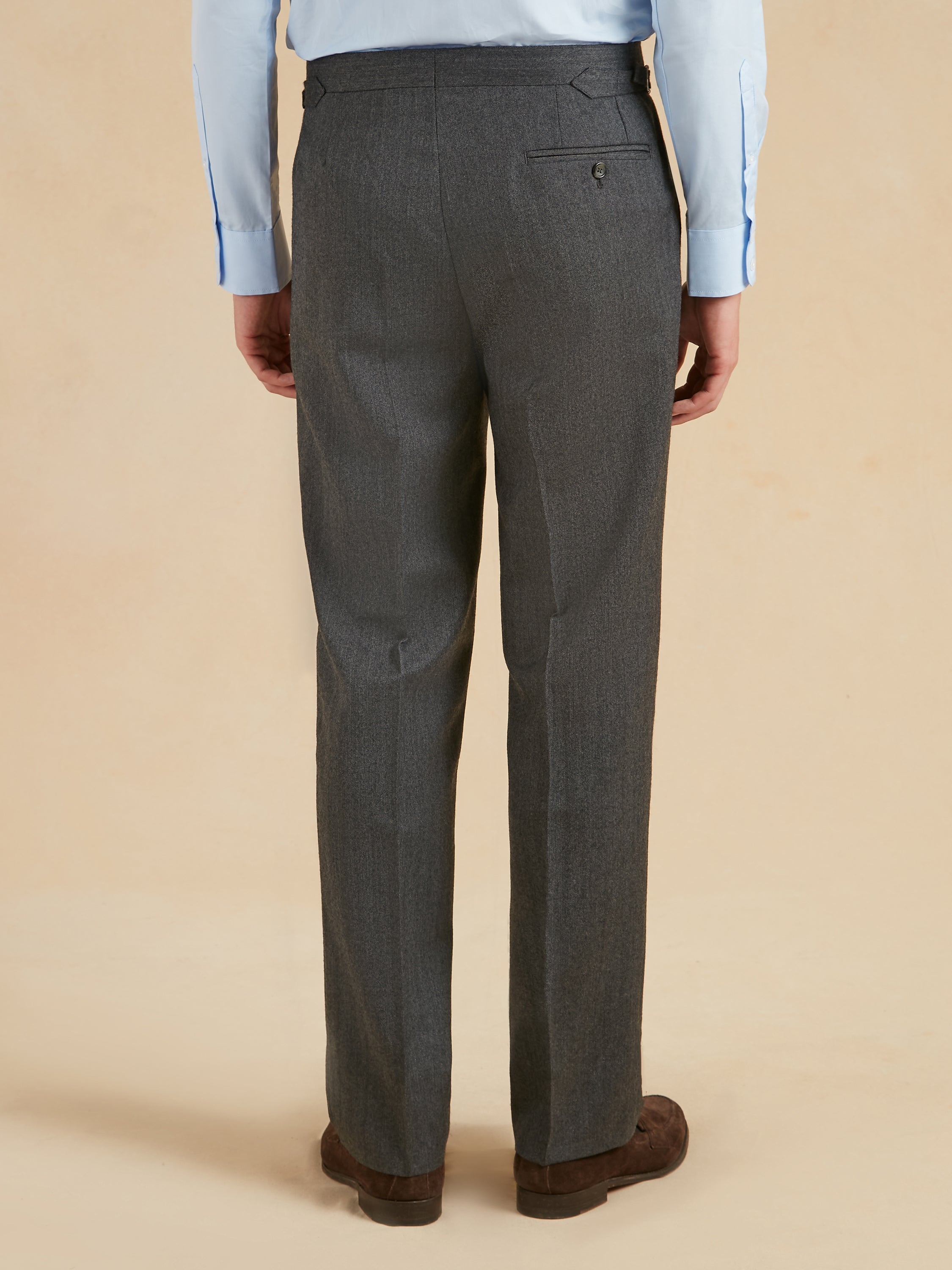 Pleated Suit Trousers - Grey Herringbone