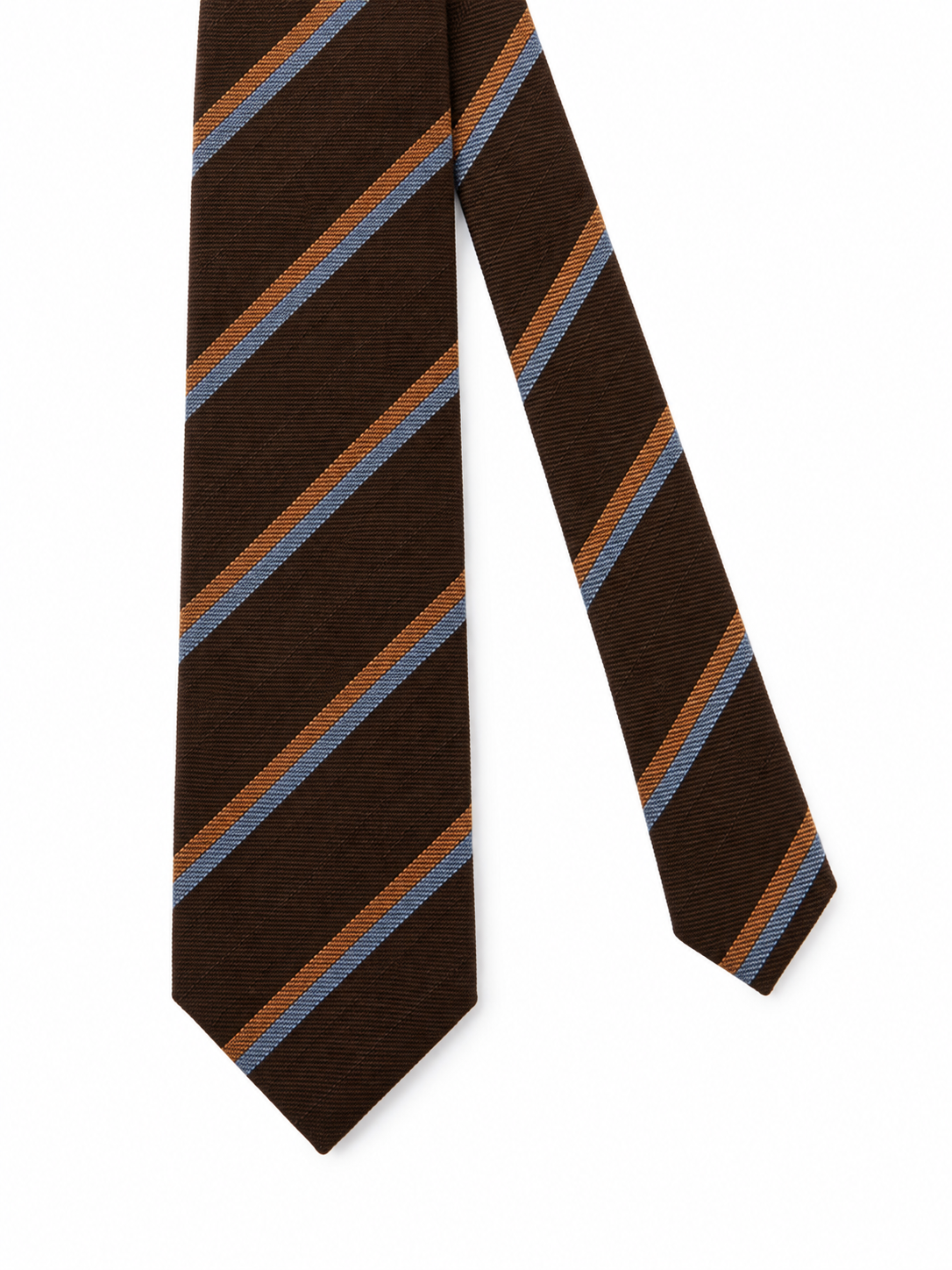 English Wool & Silk Double Striped Tie - Brown