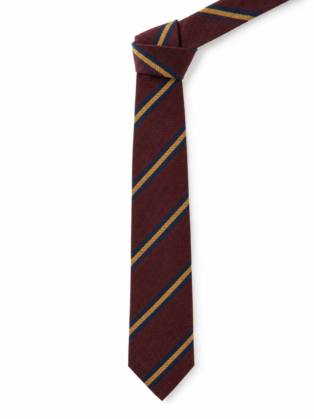 English Wool & Silk Double Striped Tie - Burgundy