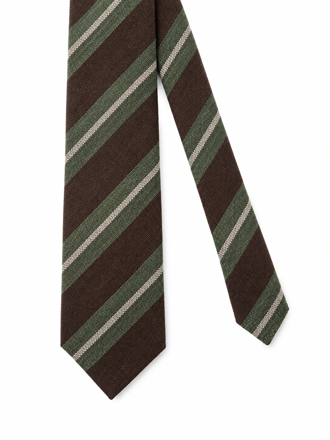 English Wool & Silk Striped Tie - Brown/Green