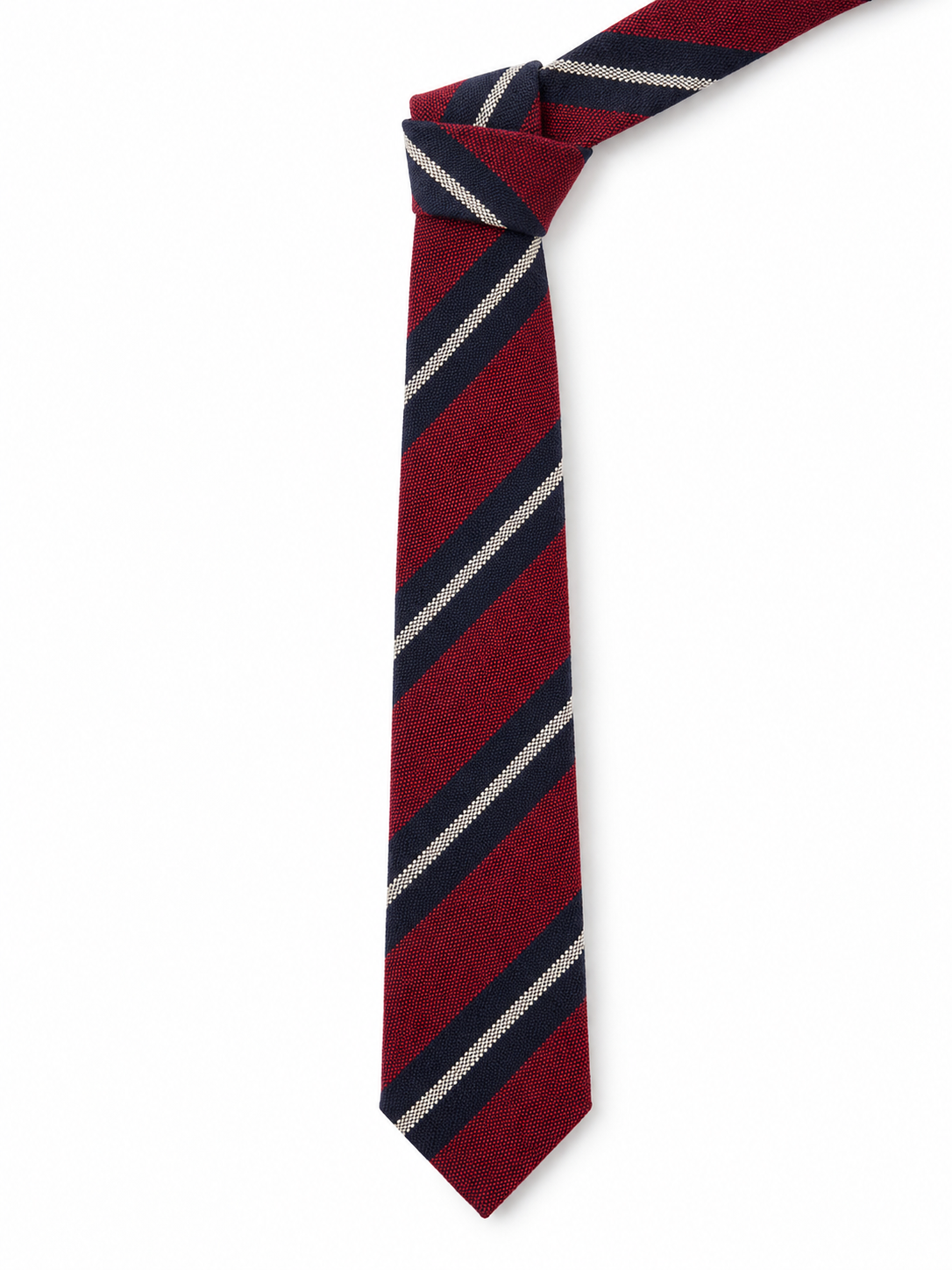 English Wool & Silk Striped Tie - Deep Red/Navy