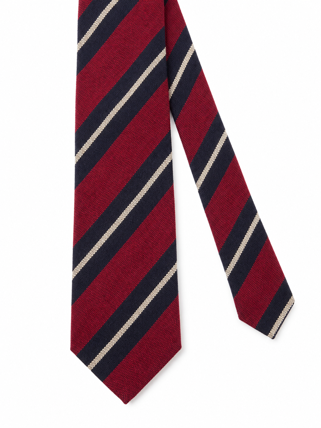 English Wool & Silk Striped Tie - Deep Red/Navy