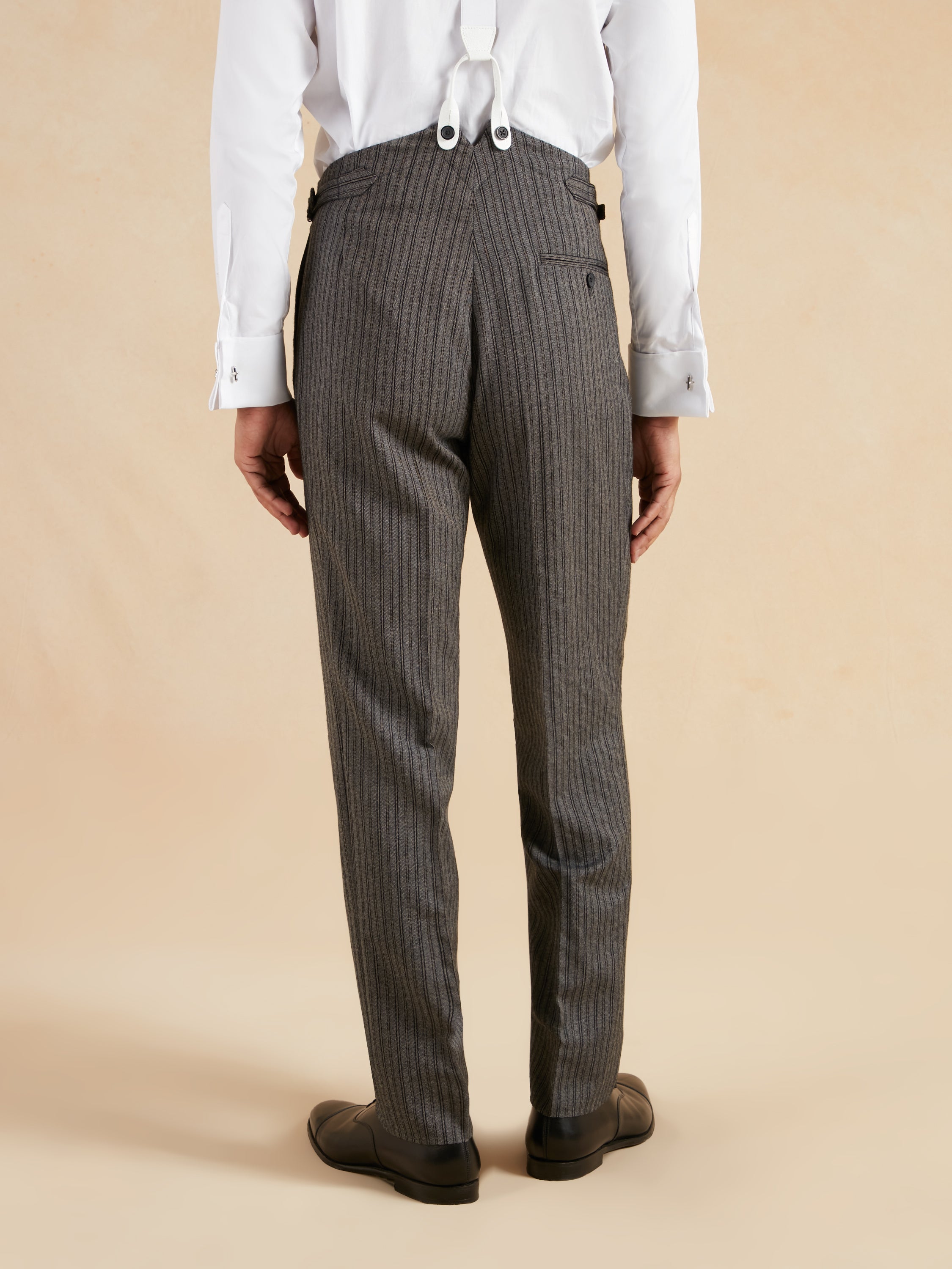 Fishtail Back Morning Trousers - Grey Stripe