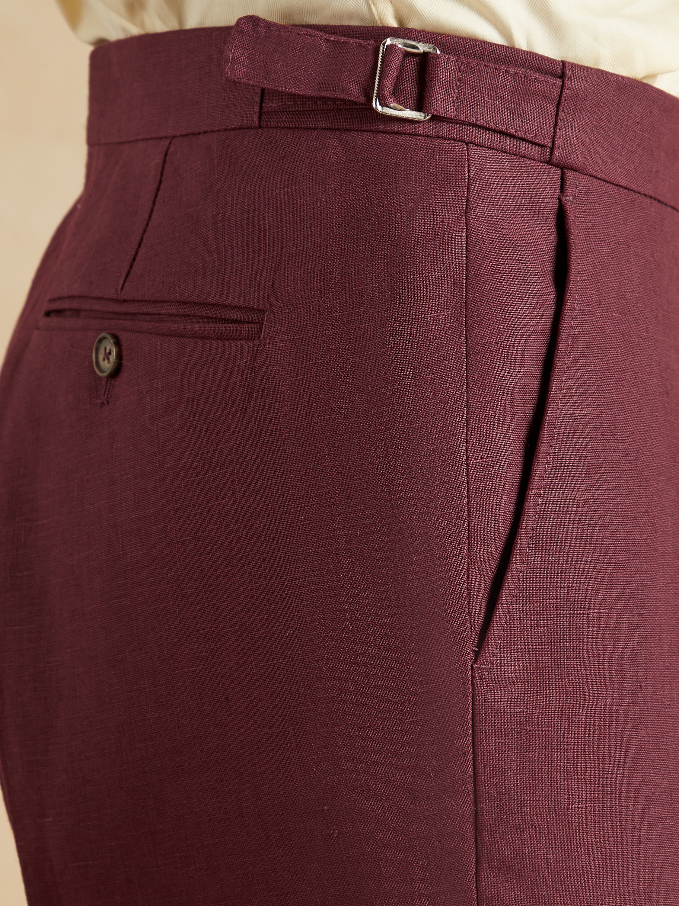 Flat Front Trousers Irish Linen - Burgundy
