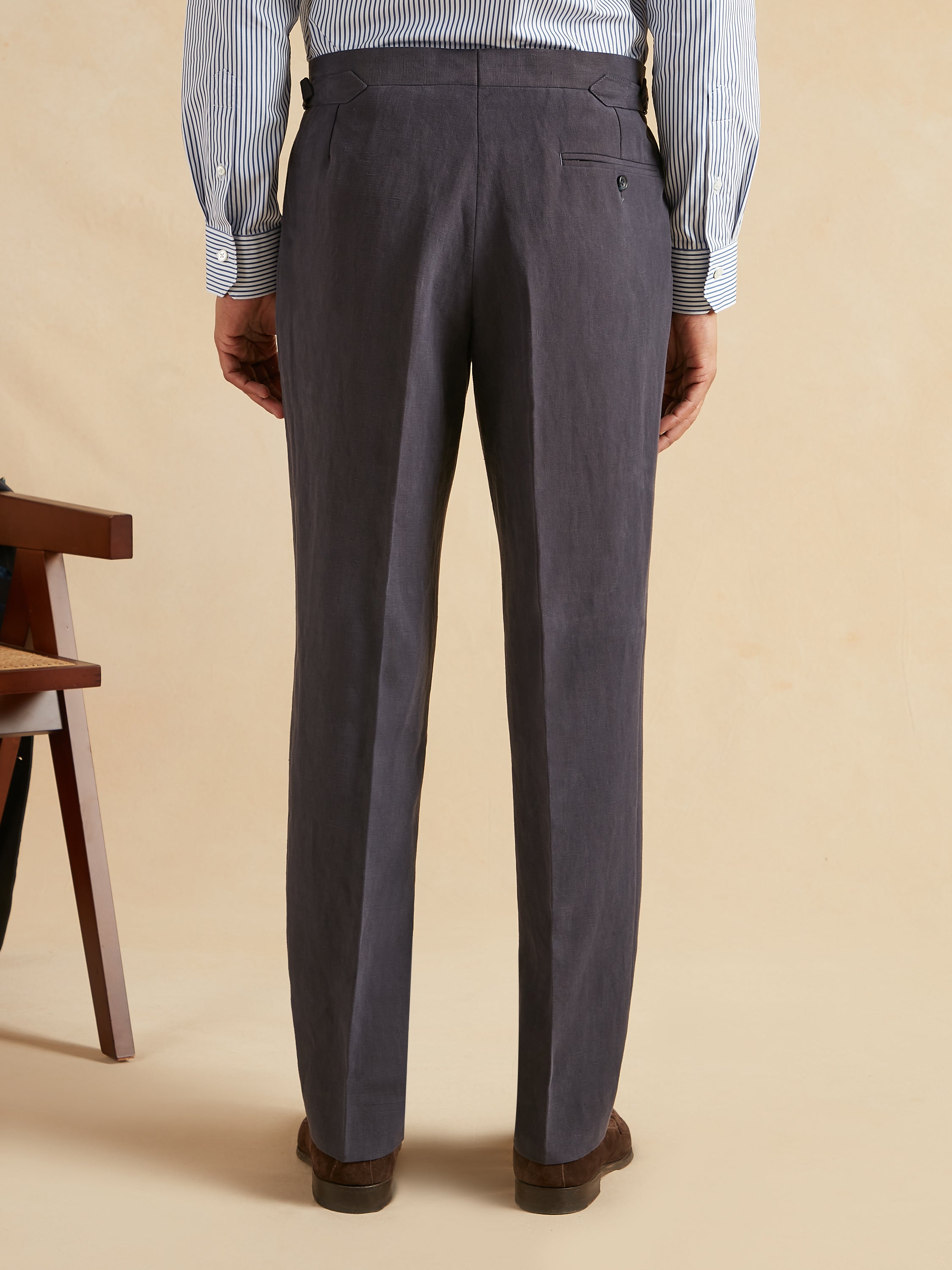 Flat Front Trousers Italian Linen - Navy