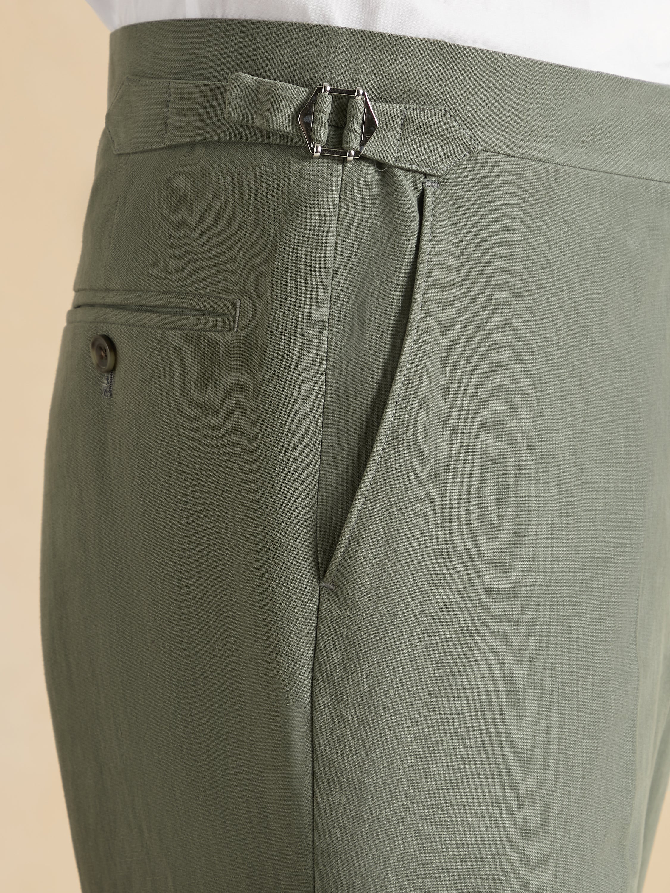 Flat Front Trousers Italian Linen - Sage Green