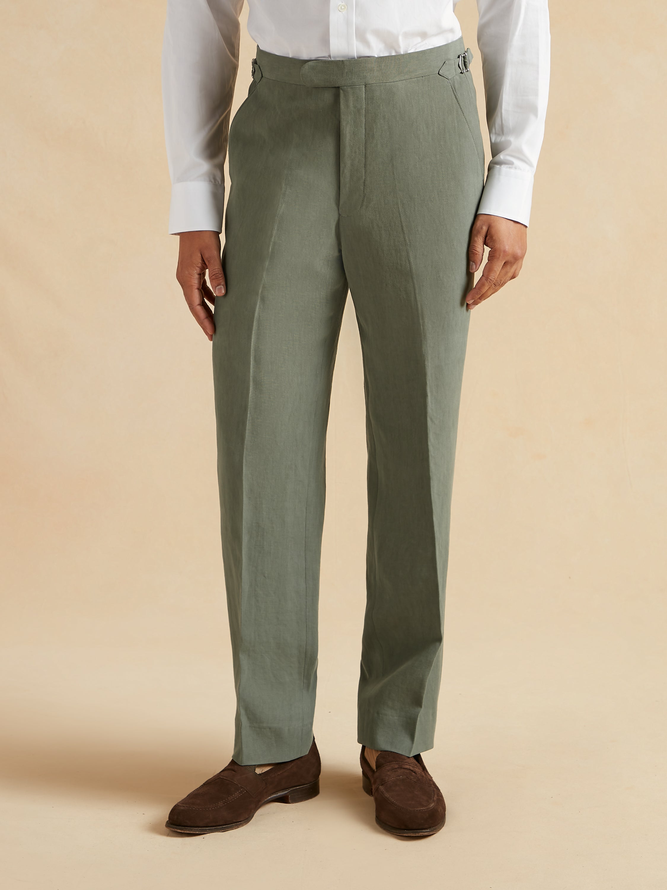 Flat Front Trousers Italian Linen - Sage Green