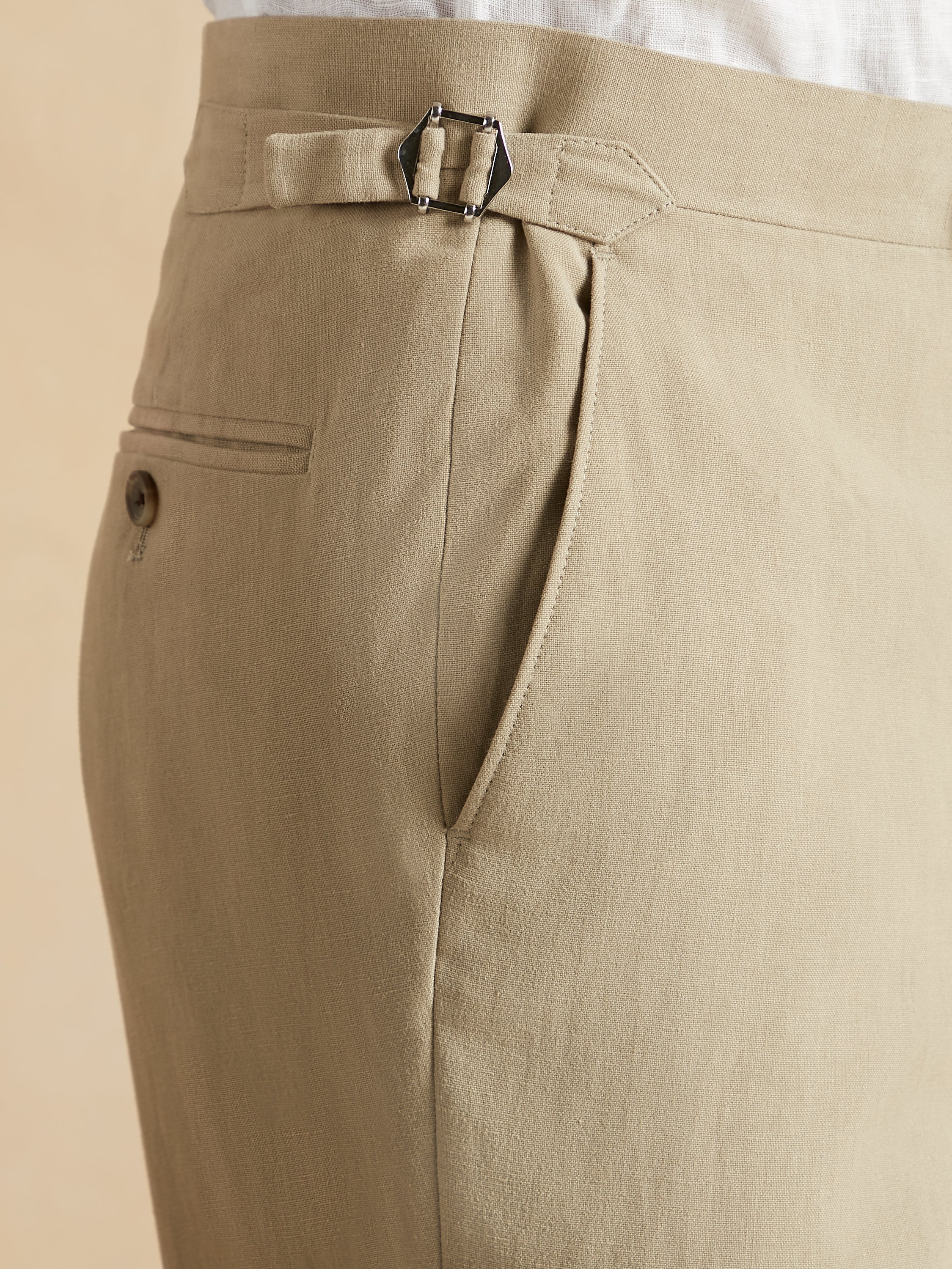 Flat Front Trousers Italian Linen - Stone