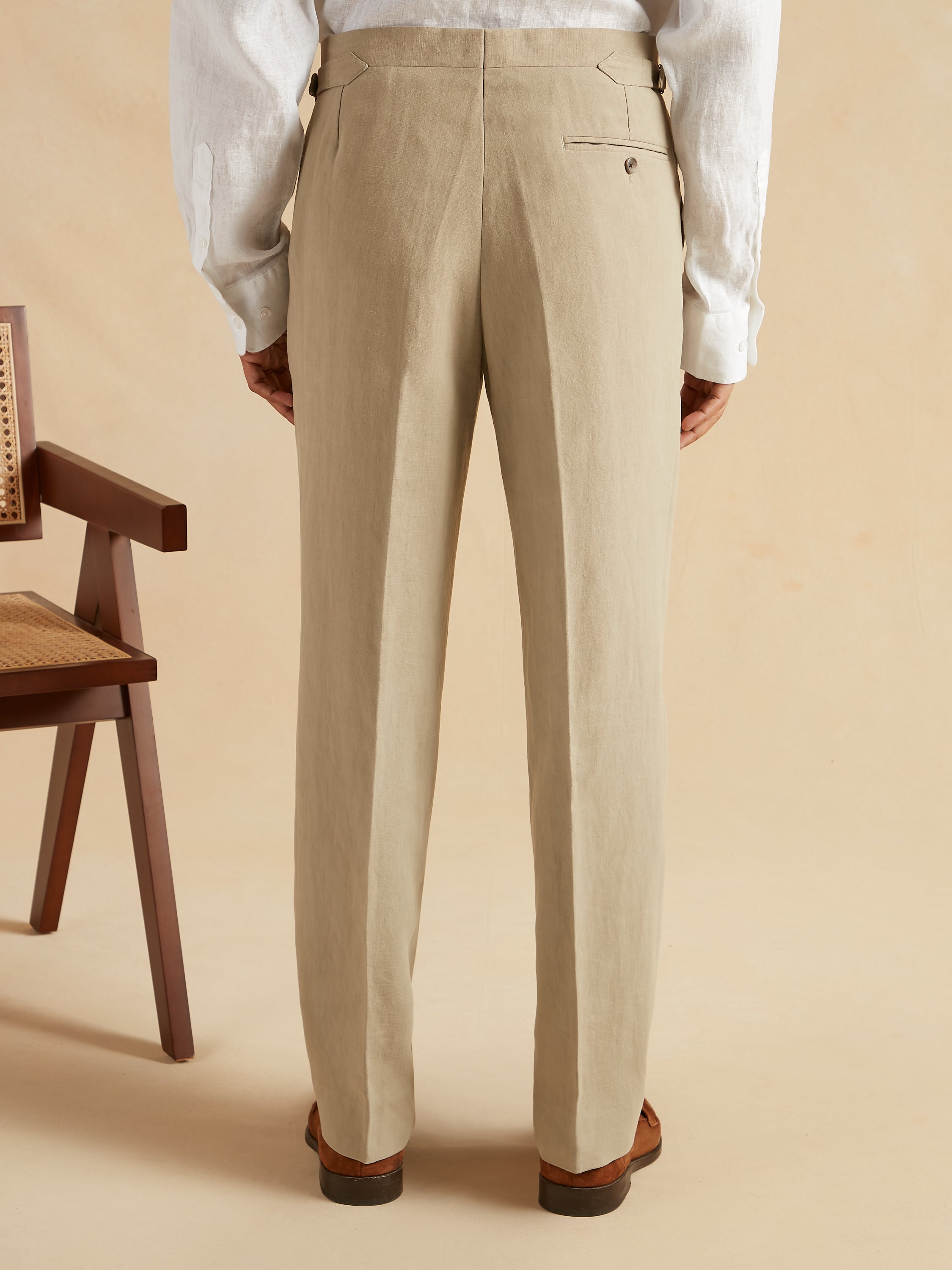 Flat Front Trousers Italian Linen - Stone
