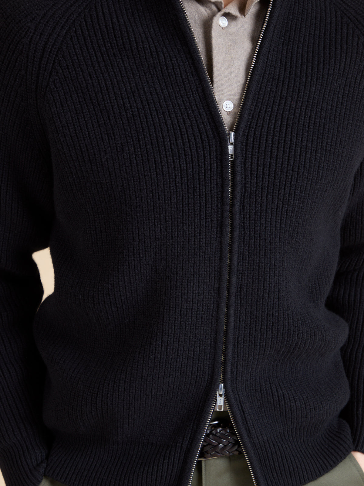 Full Zip Cardigan Lambswool - Black