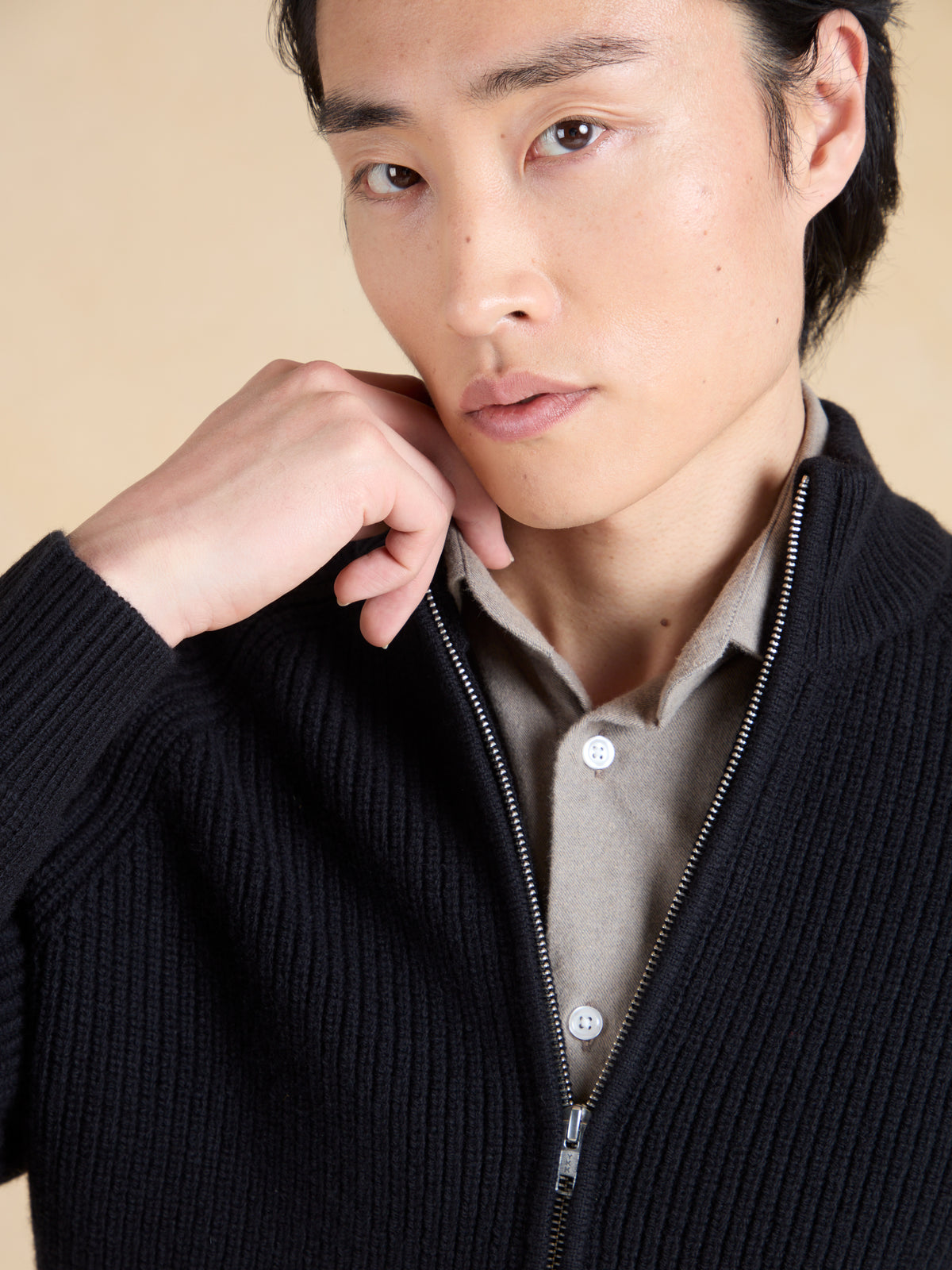 Full Zip Cardigan Lambswool - Black